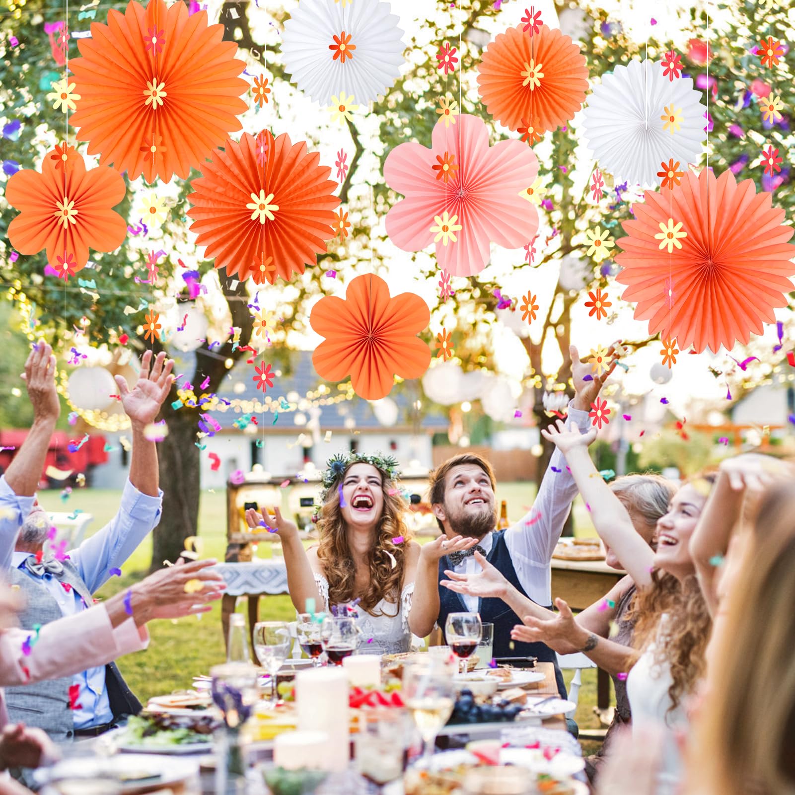 Sunbeauty Paper Fans Decorations Pink And Orange Party Decorations Flower Party Decorations Classroom Decoration Paper Floral Ba