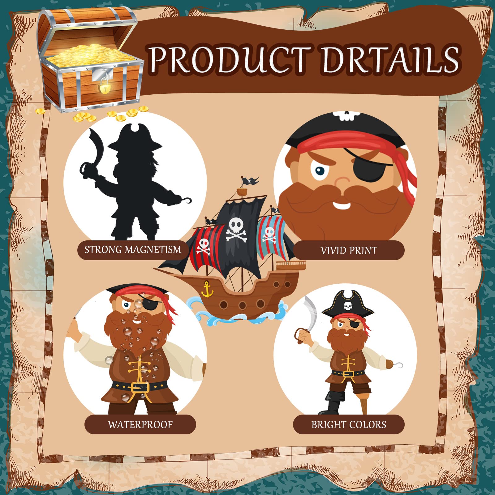 25 Pcs Pirate Cruise Door Magnets Halloween Funny Skull Car Magnets Ship Cruise Door Decorations Magnet Stickers Treasure Treat