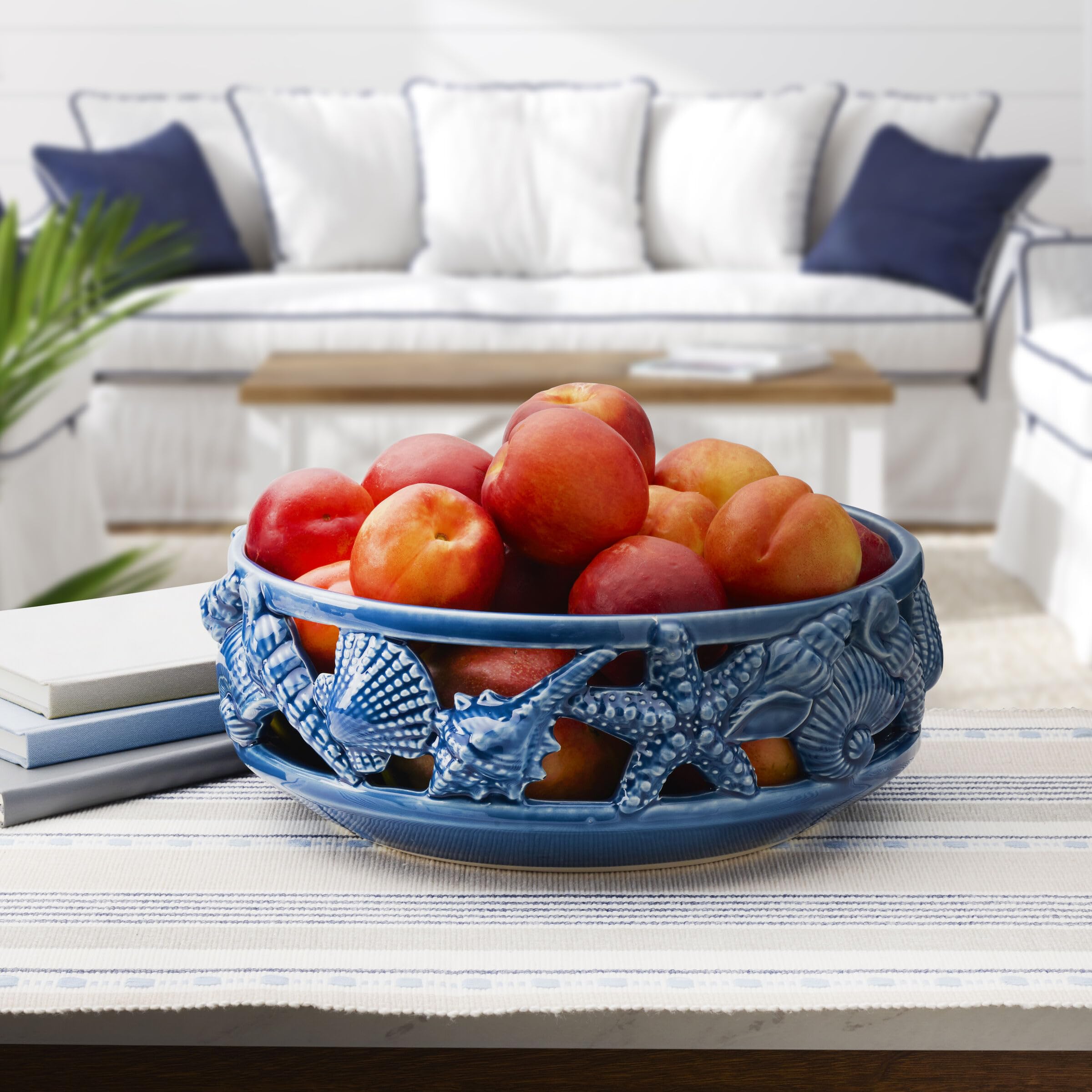Fitz And Floyd Coastal Home Centerpiece Bowl, 11.5 Inch, Blue