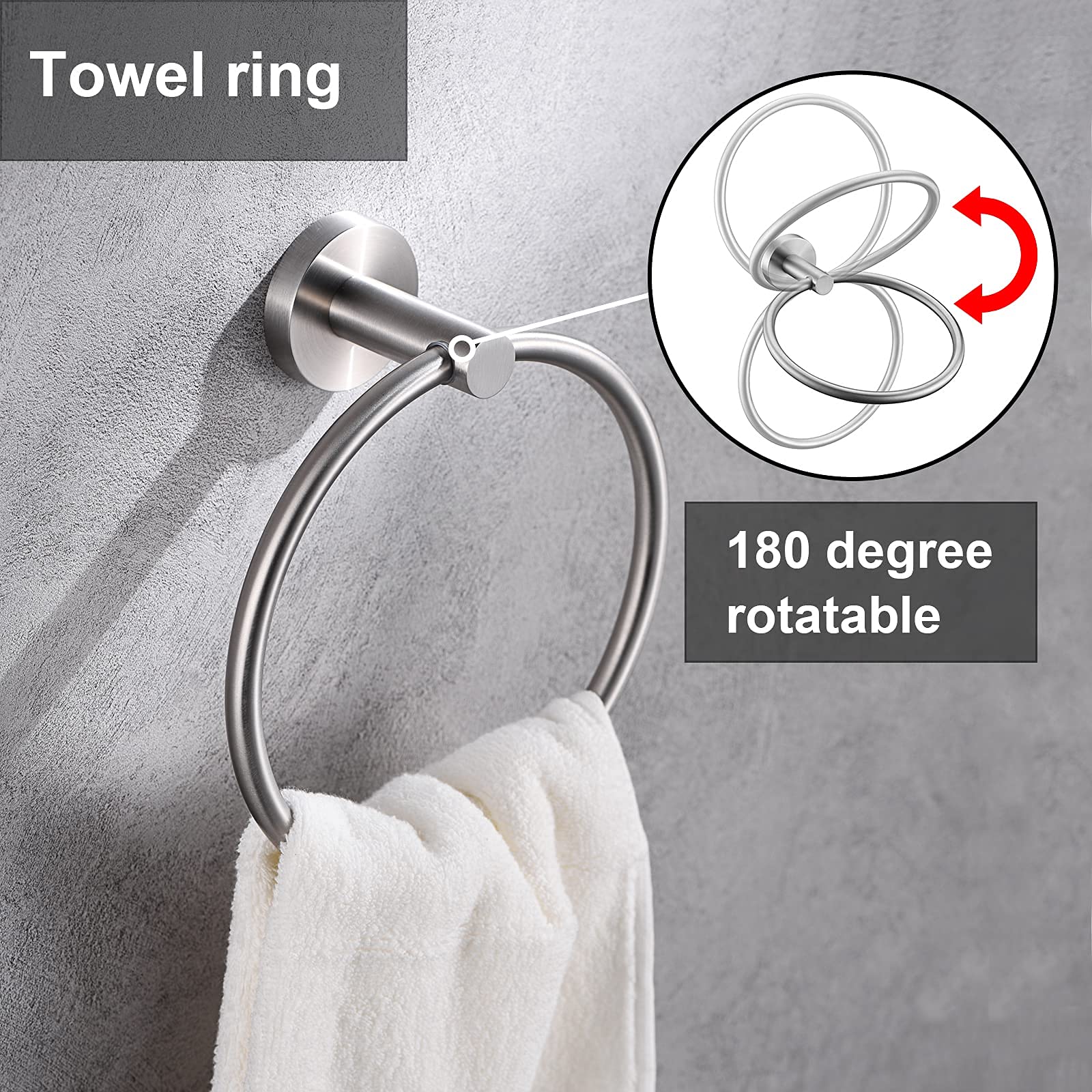 Brushed Nickel Toilet Paper Holder  Towel Ring Set 2 Pieces Hand Towel Holder for Bathroom Hardware Accessories Set SUS304 Stainless Steel Sturdy Wall Mount Bathroom Holder