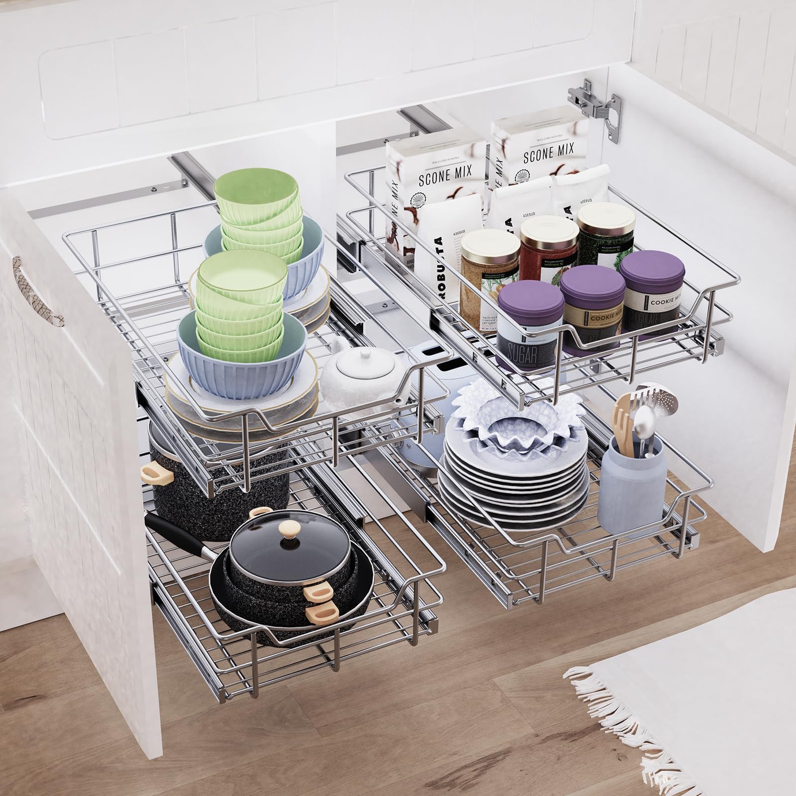 Pull Out Cabinet Organizer 20'' W X 22'' D, Slide Out Drawers For Kitchen Cabinets, Pull Out Drawers For Cabinets Capacity Heavy