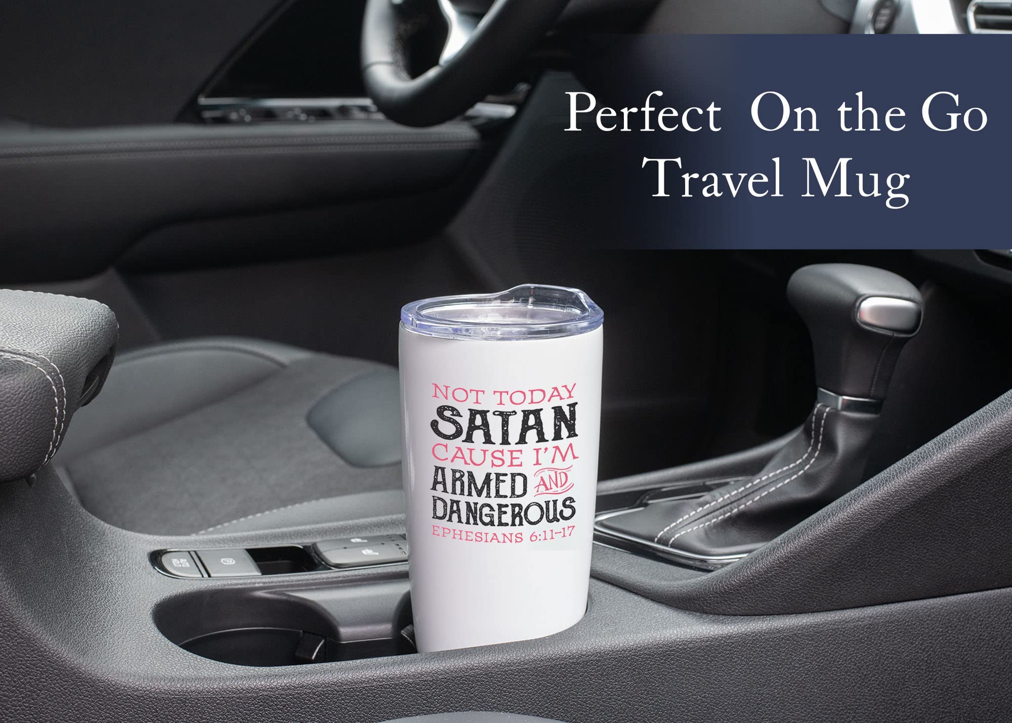 Dicksons Sstumw-54 Classic White 20 Ounce Stainless Steel Metal Travel Tumbler Mug With Lid, Not Today Satan