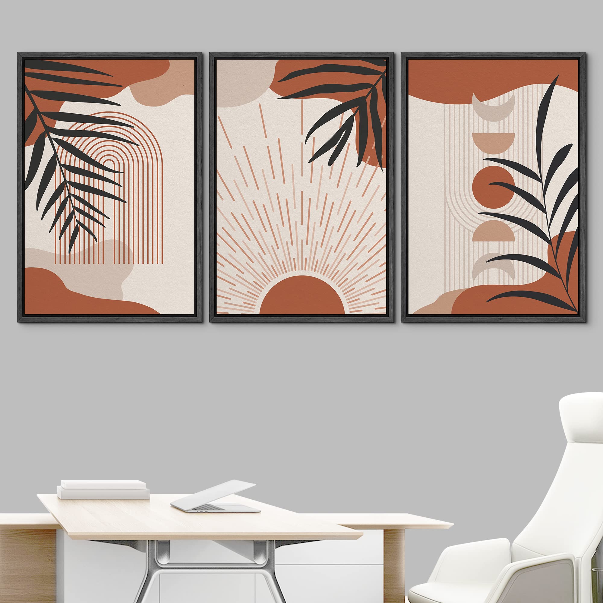 Idea4Wall Framed Canvas Print Wall Art Set Jungle Palm Leaf Mid-Century Collage Abstract Shapes Illustration Modern Art Decorati
