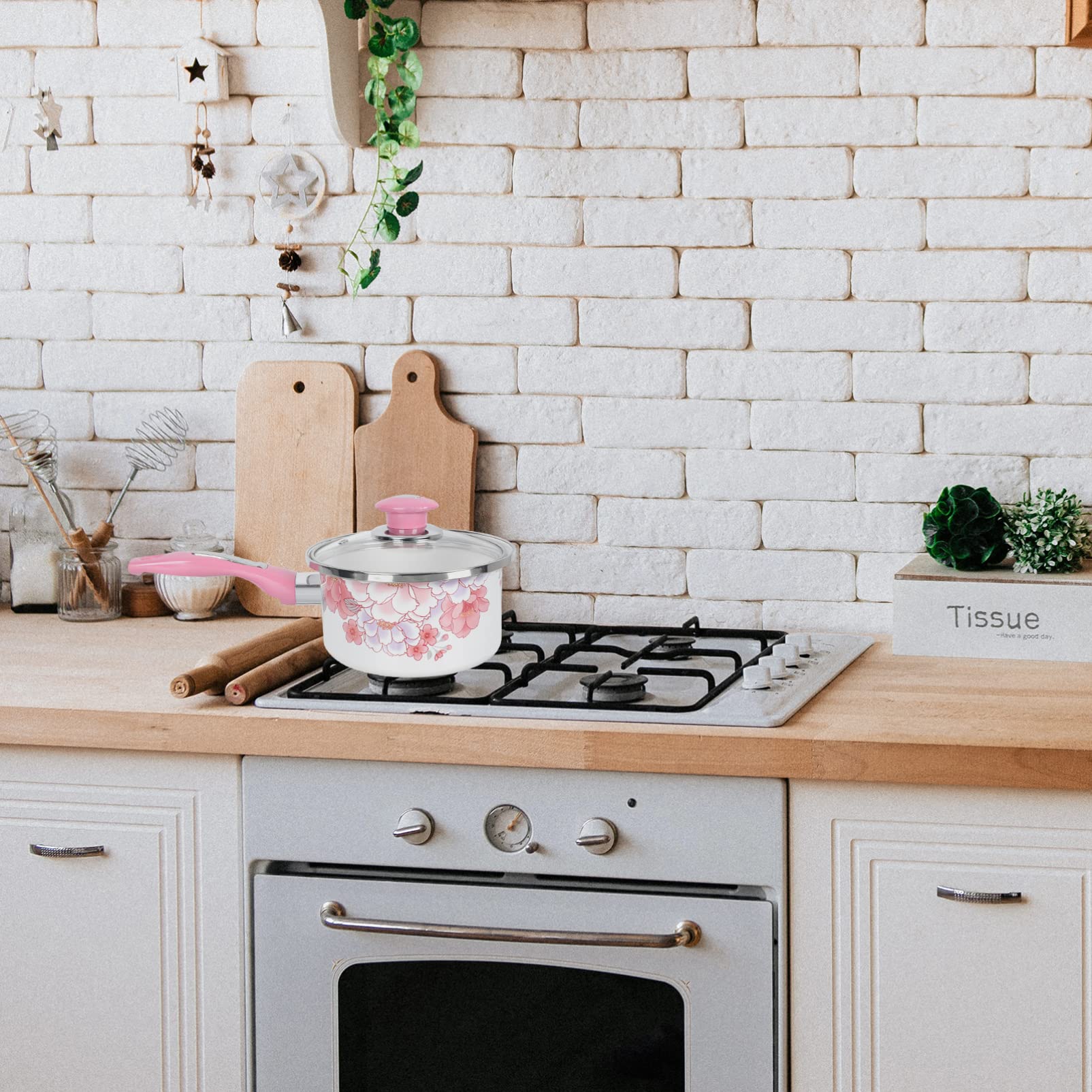 Enamel Sauce Pan Non- Stick Milk Pot Pasta Cooking Pot Small Noodle Soup Pot Enamelware Pot Enamel Cookware With Lid