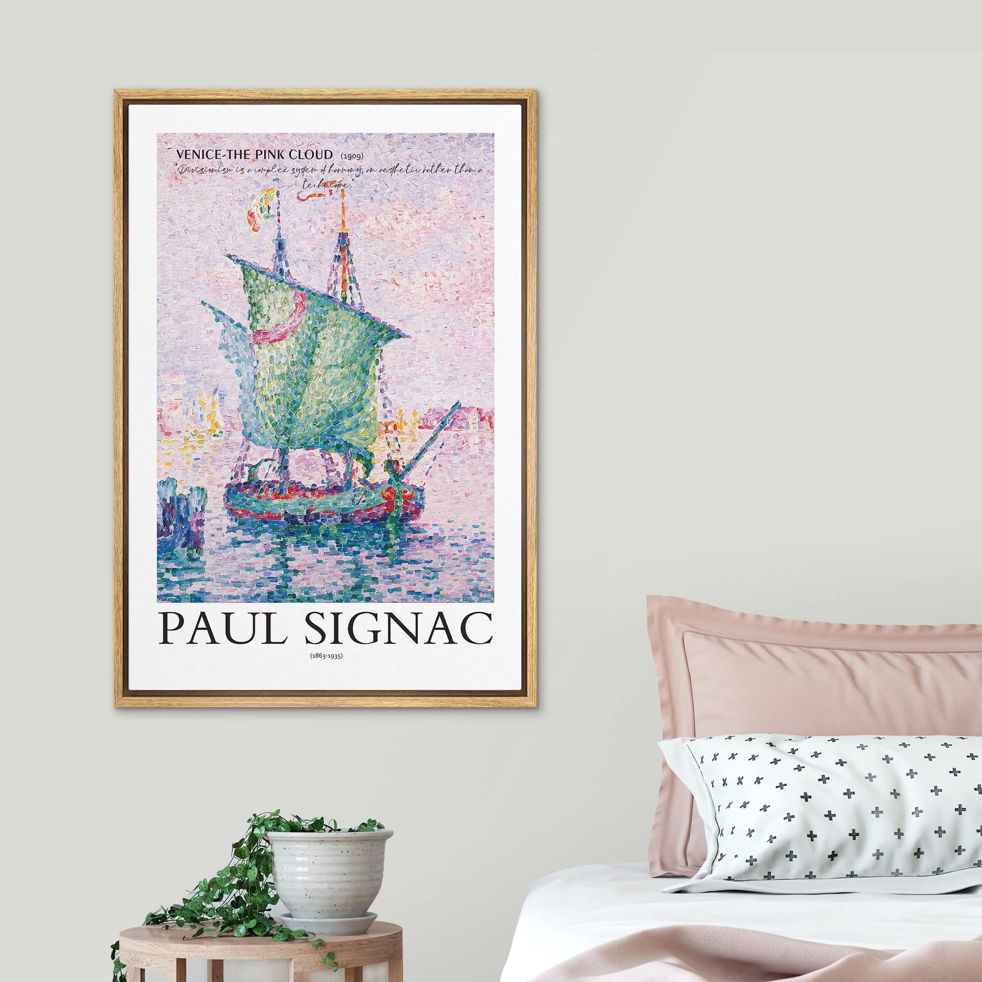 Signleader Framed Canvas Print Wall Art Paul Signac Watercolor Venice Boat Nature Wilderness Illustrations Fine Art Rustic Sceni