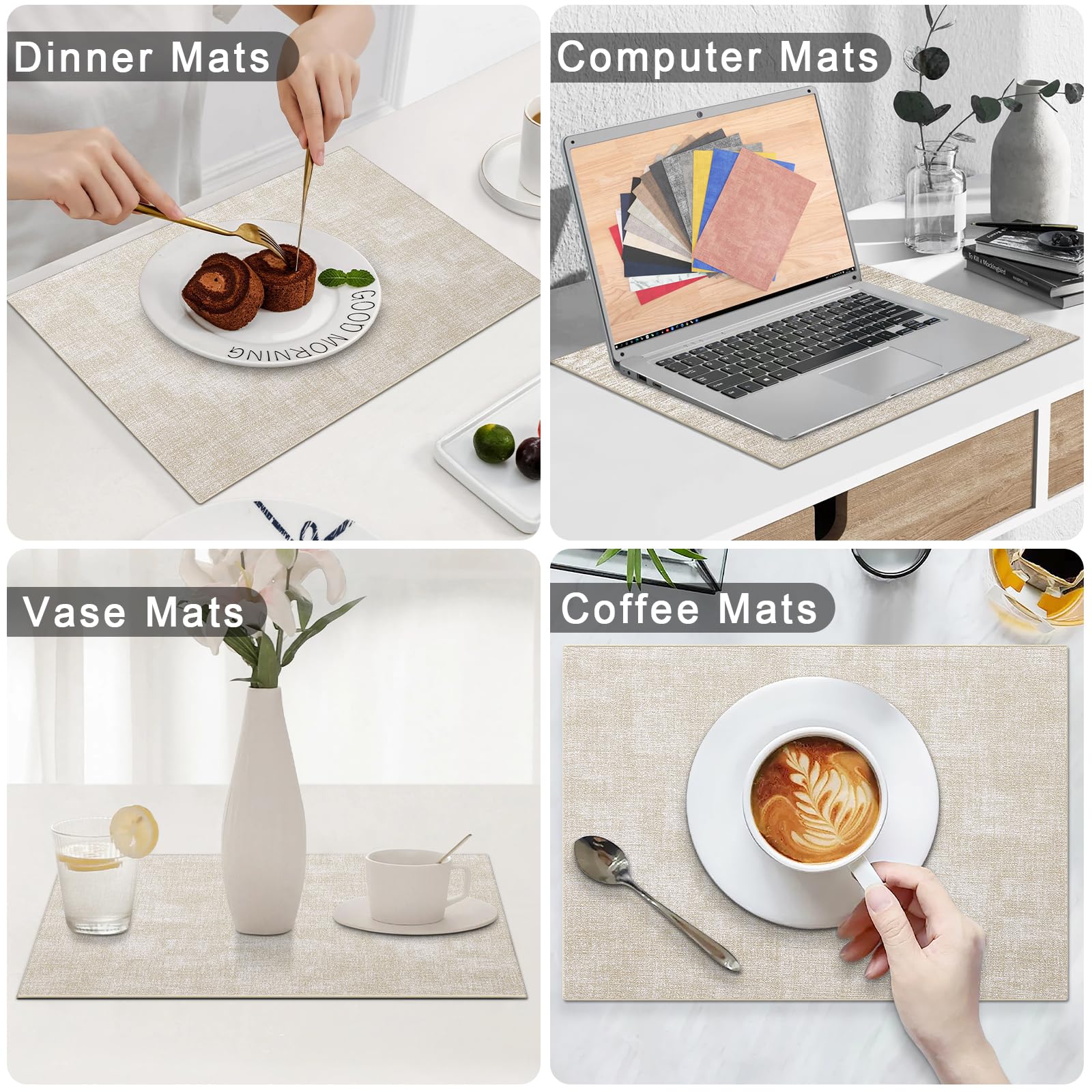 Homaxy Faux Leather Heat Resistant Placemats For Dining Table Set Of 12, Waterproof Wipeable Washable Pu Table Mats, Easy To Cle