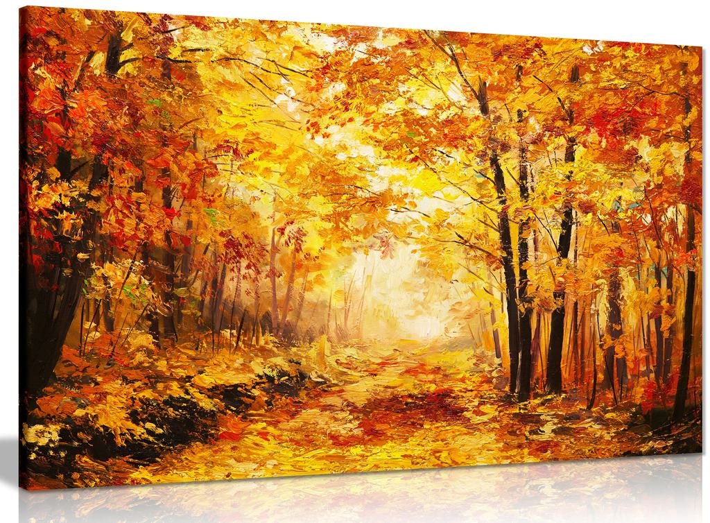 Abstract Oil Painting Colourful Orange Yellow Autumn Forest Leaves Canvas Print (36X24In)