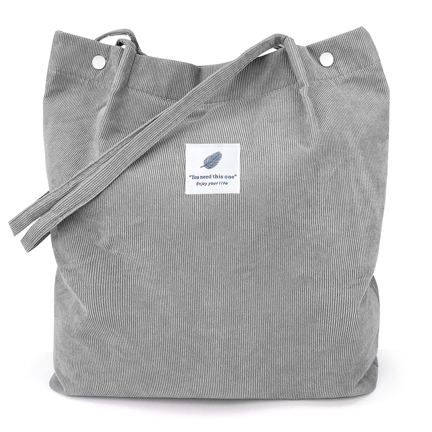 Lhmtqvk Tote Women Girls, Large Capacity Corduroy Reusable Grocery Shoulder Bag With Inner Pockets, Grey