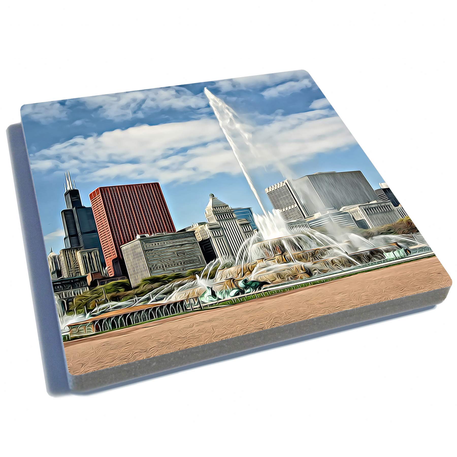 Exit82Art - Stone Drink Coasters (Set Of 4). Iconic Chicago. Tumbled Stone, Cork-Backed.
