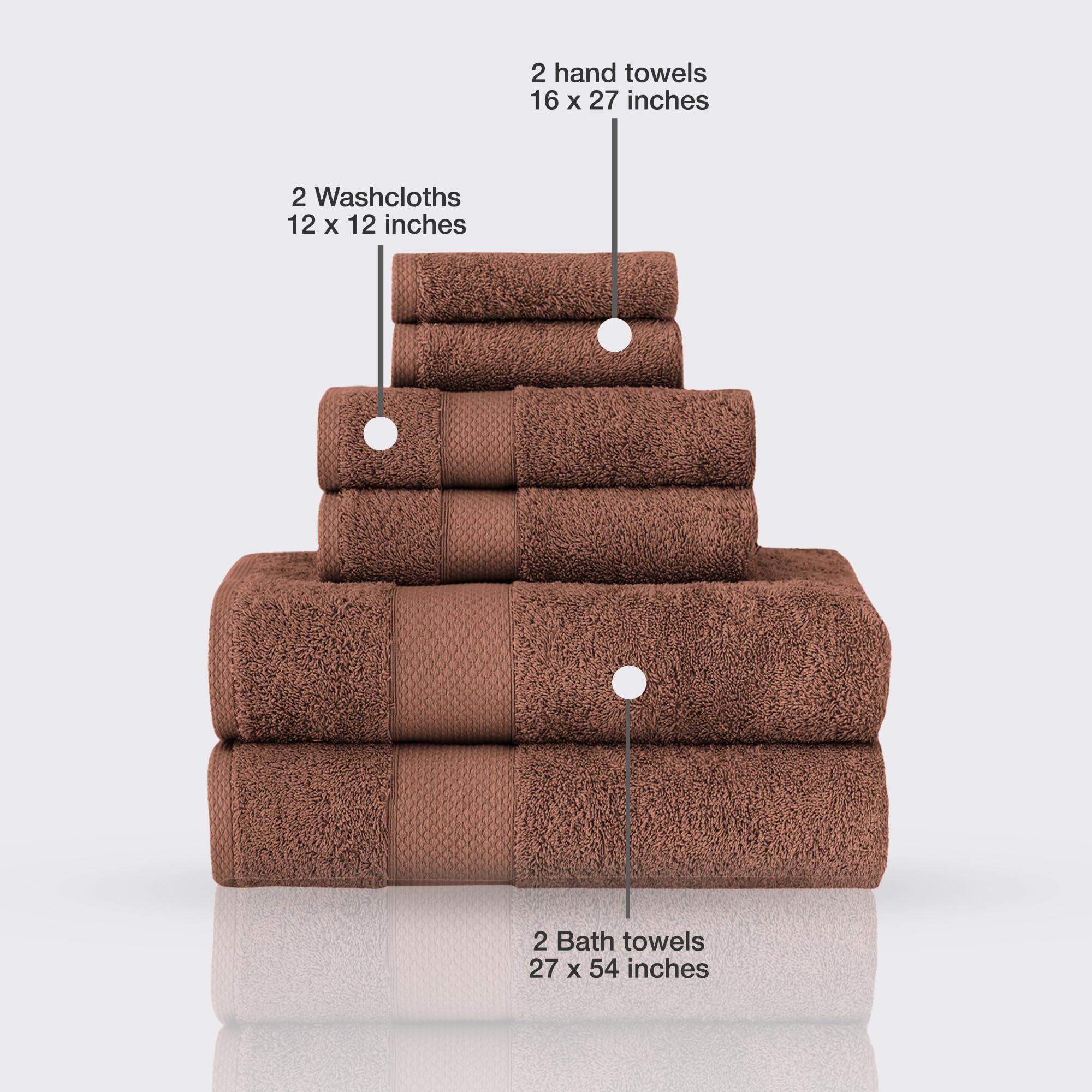 Towels Beyond - Luxury 6 Piece Towel Set, 100% Turkish Cotton, Quick Drying, Highly Absorbent & Comfy, Includes 2 Bath Towels, 2