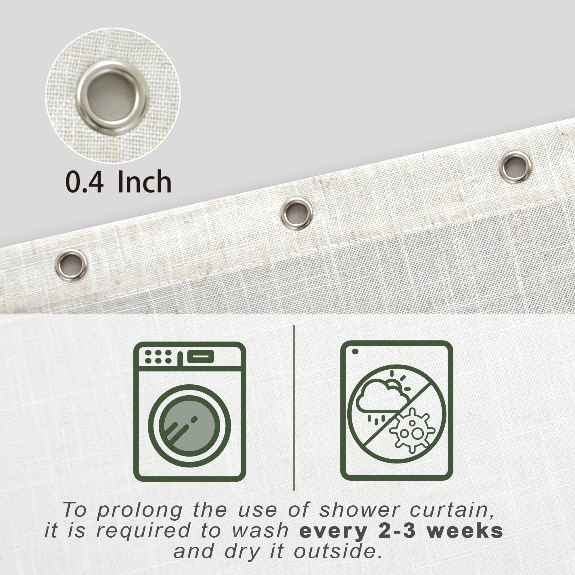 KOUFALL Extra Long Shower Curtains 84 Inch Length for Bathroom Waterproof XLong Duck Cloth Rustic Fabric Elegante Linen Shower Curtain Liner Set with Hooks