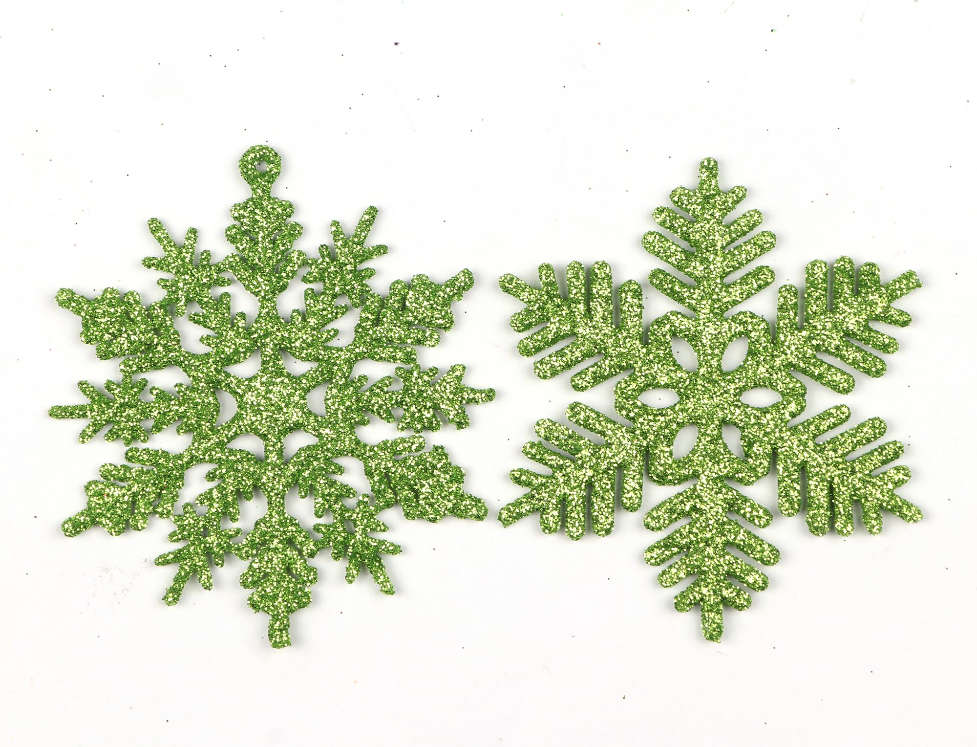 YYCRAFT 32pcs Glitter Snowflake Ornament for Christmas Tree Decoration-3 Inch,Lime Green