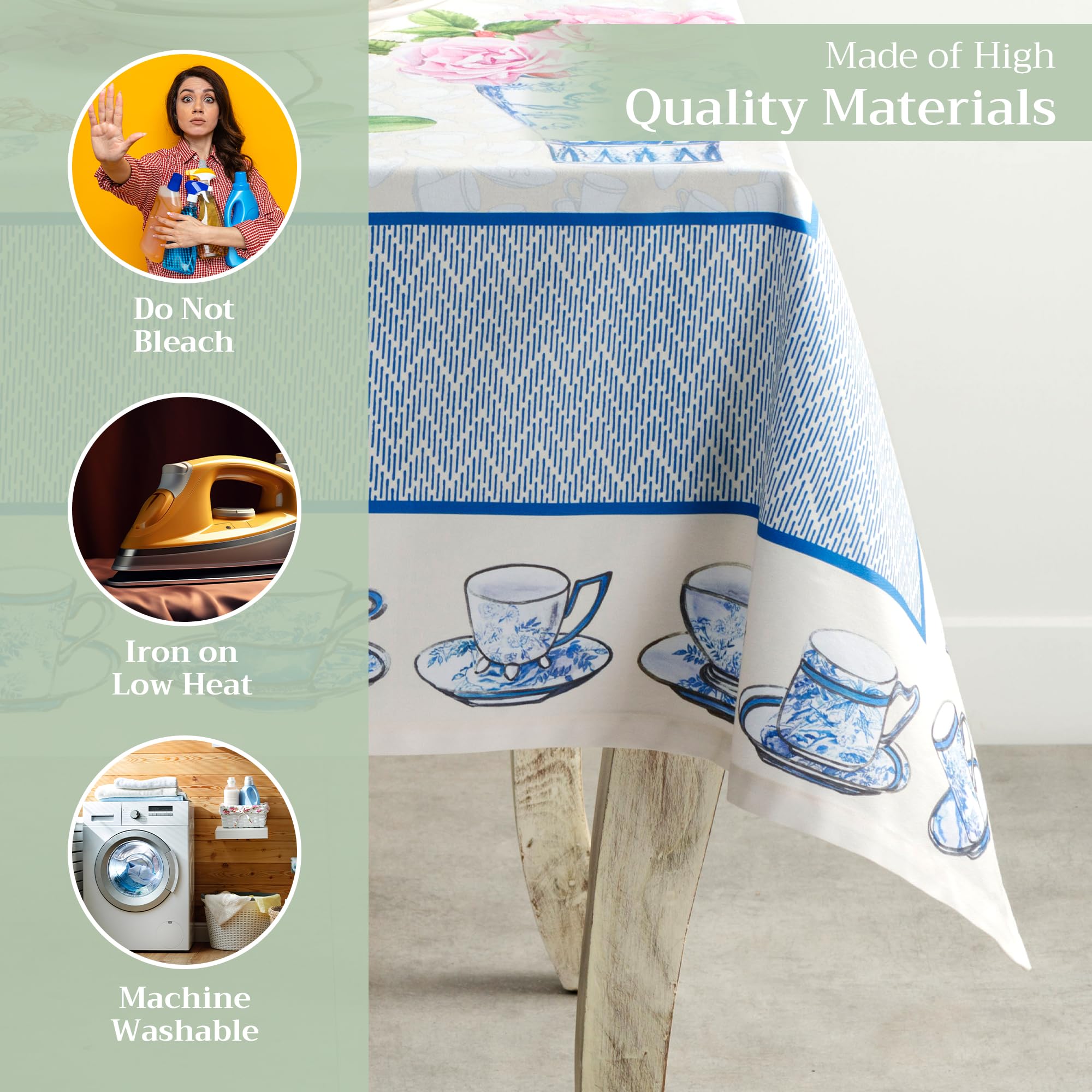 Maison d Hermine Table Cloth Rectangle Table 100% Cotton 70 x 140 Inches Tablecloth Reusable Decorative Everyday Use for Dining