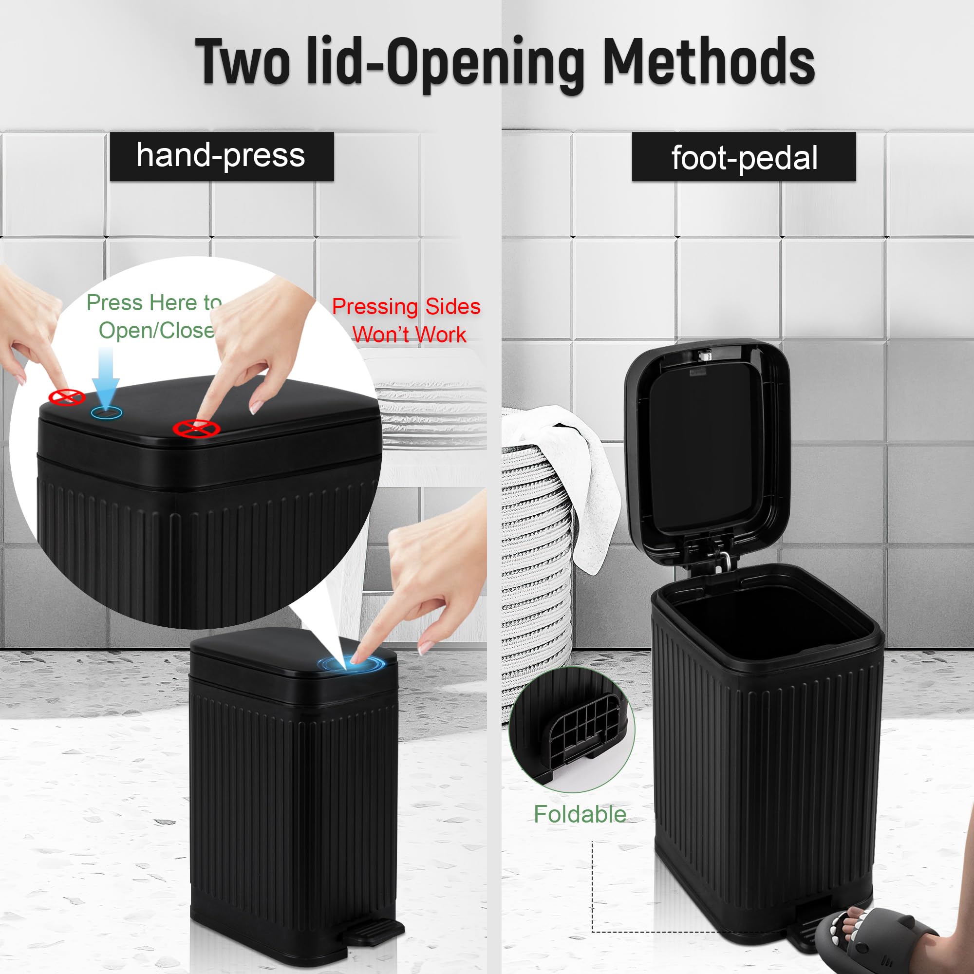 rejomiik Small Bathroom Trash Can with Lid Slim Soft Close Garbage Can Step Wastebasket Container Trash Bin for Office Bedroom K