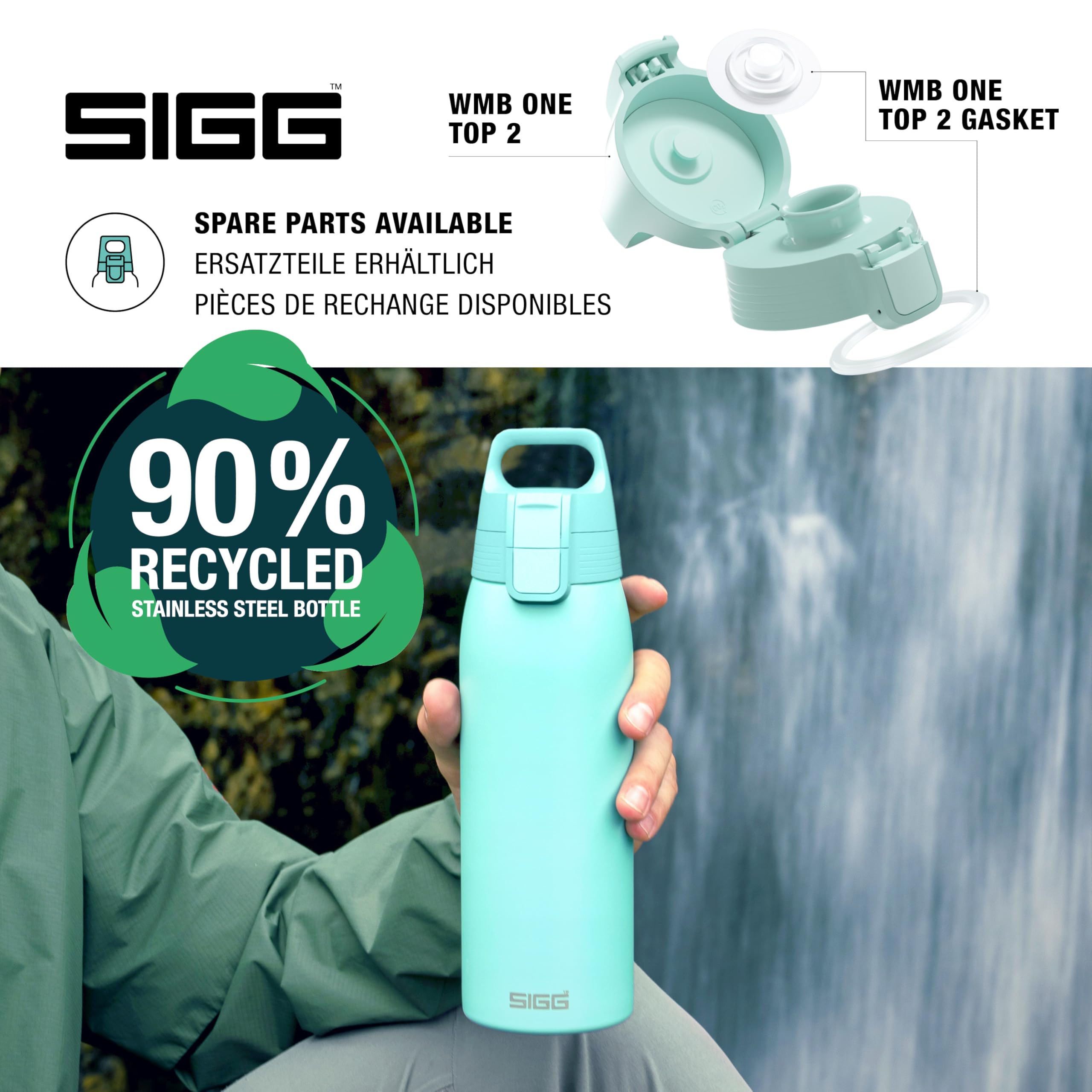 SIGG - Reusable Water Bottle - Shield ONE Glacier - Leakproof - Recyclable - BPA Free - Light blue - 34 Oz