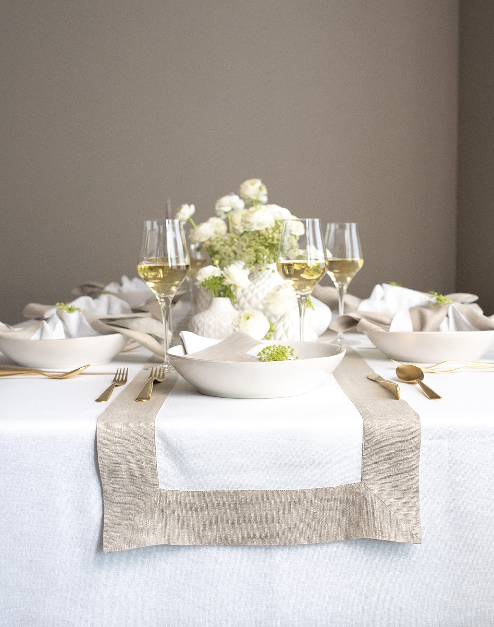 Solino Home Linen Table Runner 14 X 60 Inch - 100% Pure Linen Natural And White Table Runner For Spring, Summer, Dining - Handcr
