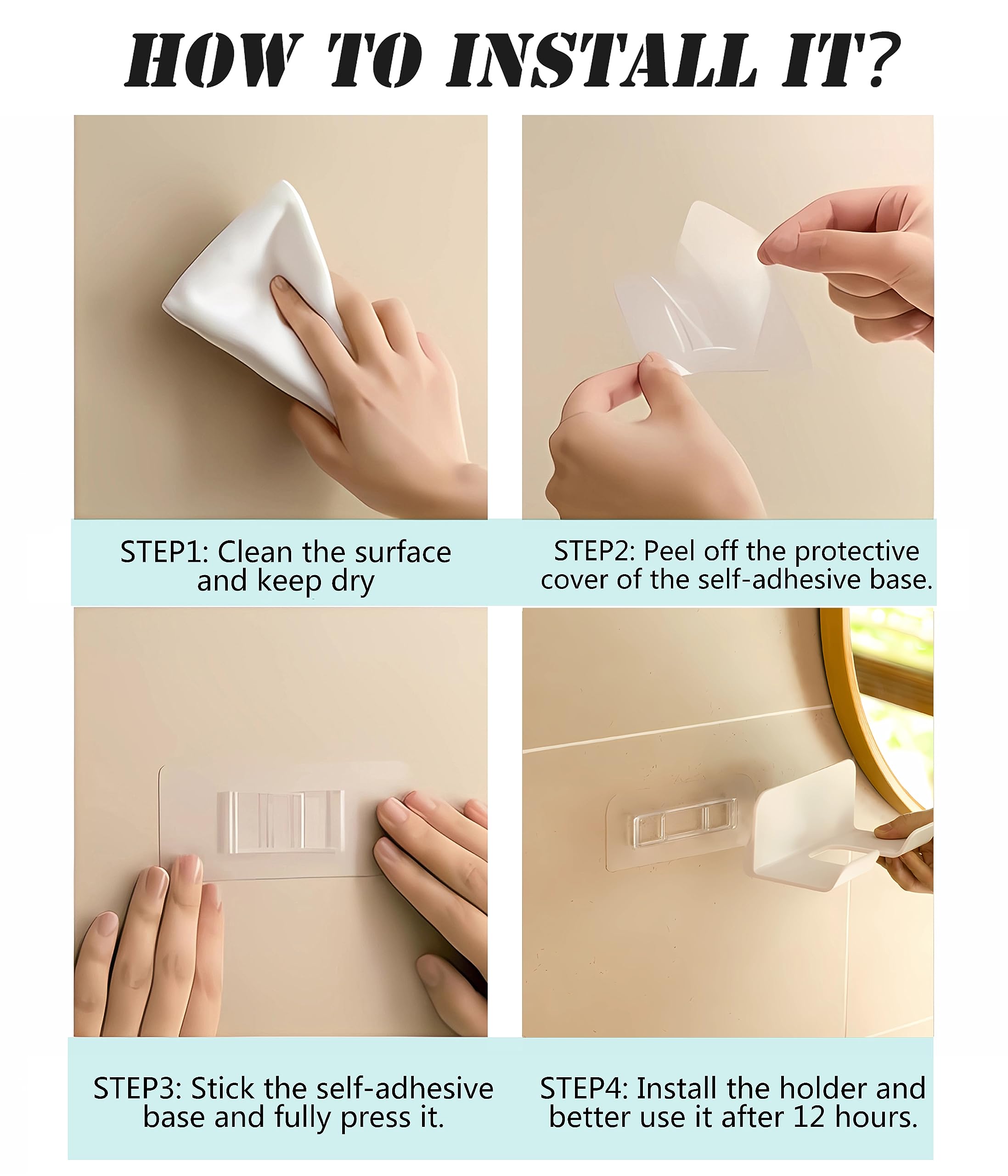 SUPTEC Universal Hair Dryer Holder  Self Adhesive Wall Mount Stand for Most Brand/Size Hair Blow Dryer Hair Dryer Organizer Rack with Plug&Wire Hook for Bathroom