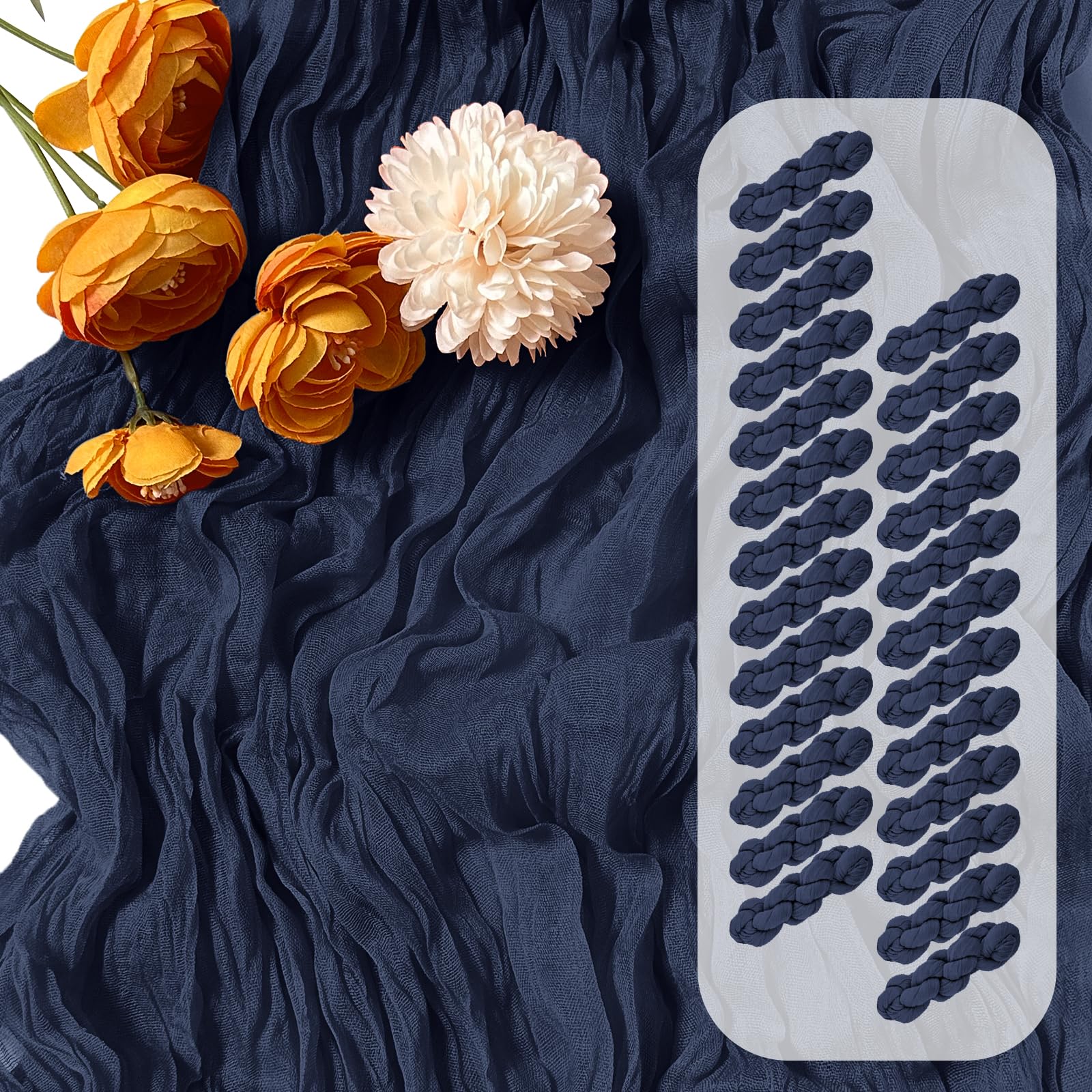 FANTEKE 25 Pack Navy Blue Cheesecloth Table Runner 17 x 108 Inch Gauze Table Runner Fabric Semi Sheer Cheese Cloth Table Runner 