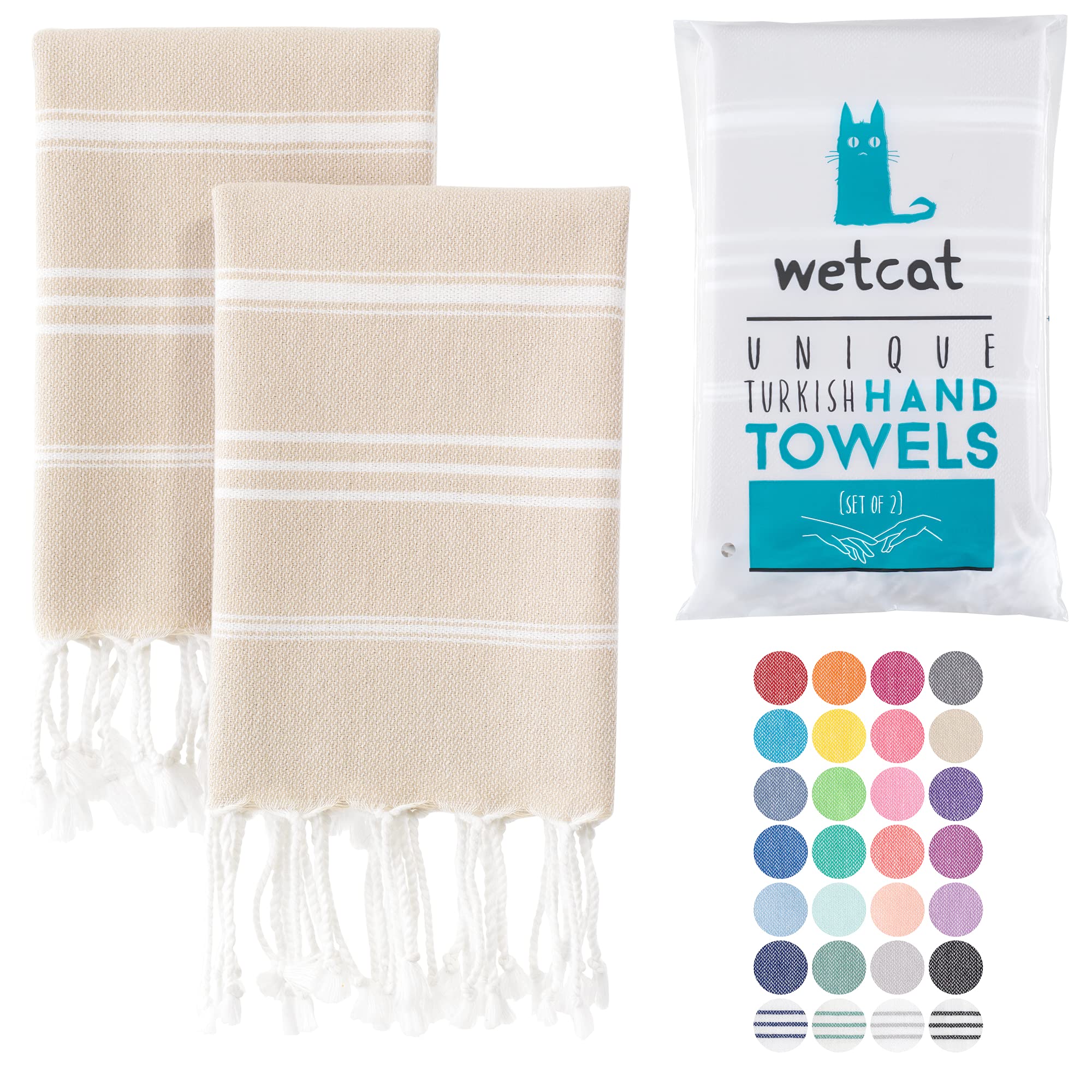 Wetcat Turkish Hand Towels With Hanging Loop (20 X 30) - Set Of 2, 100% Cotton, Soft - Pre Washed Boho Farmhouse Kitchen Towels