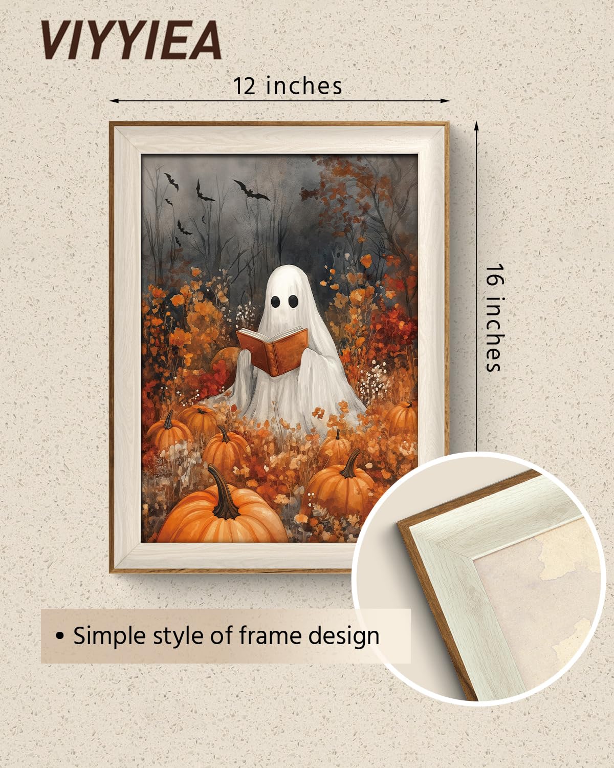 VIYYIEA Framed Wall Art for Living Room, Reading Ghost Canvas Prints, Autumn Home Decor, Halloween Painting Picture, Bathroom Wa