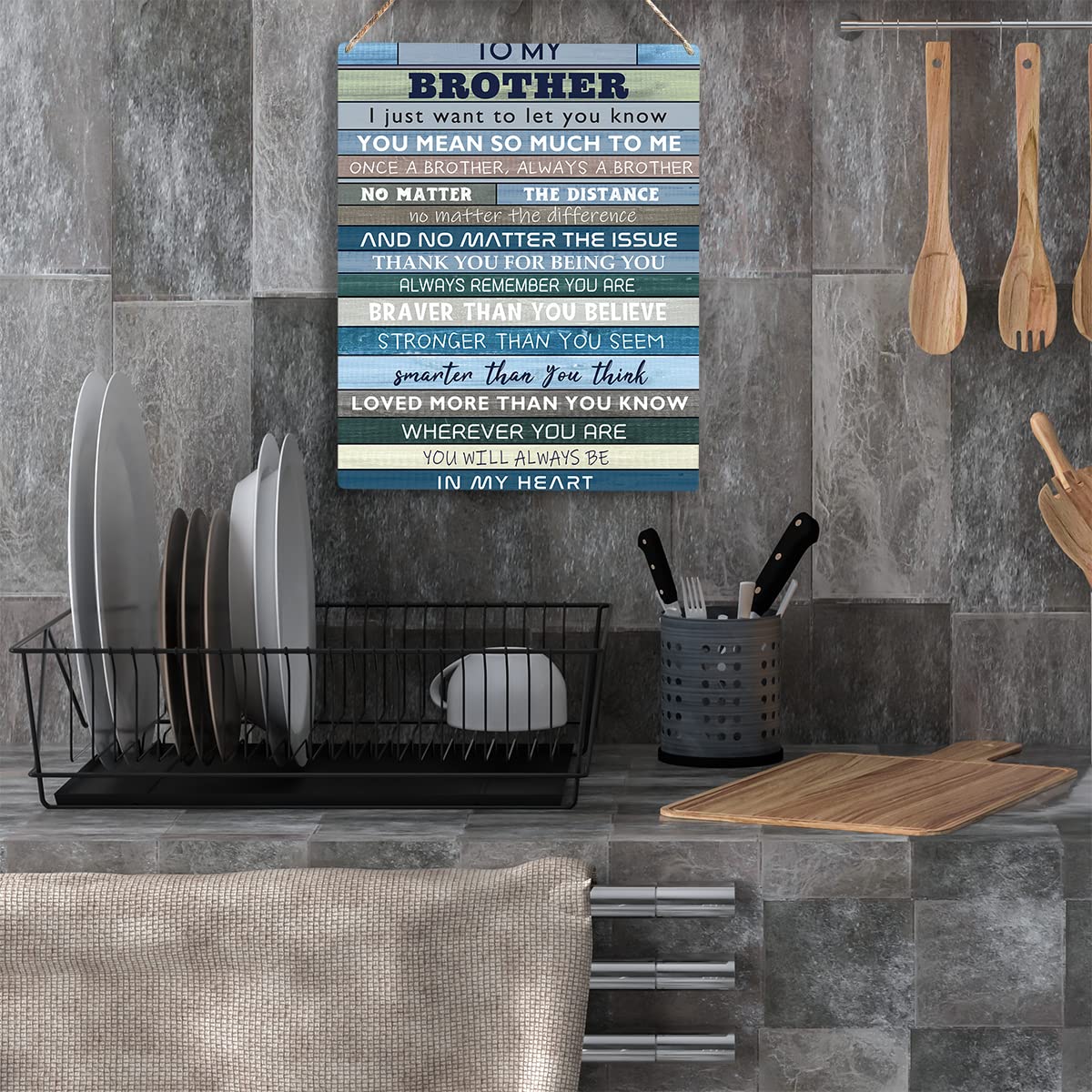 Wooden Hanging Sign for Brother - Sister Gift for Birthday, Christmas, Anniversary, Valentine - Farmhouse Bathroom Wall Decor -