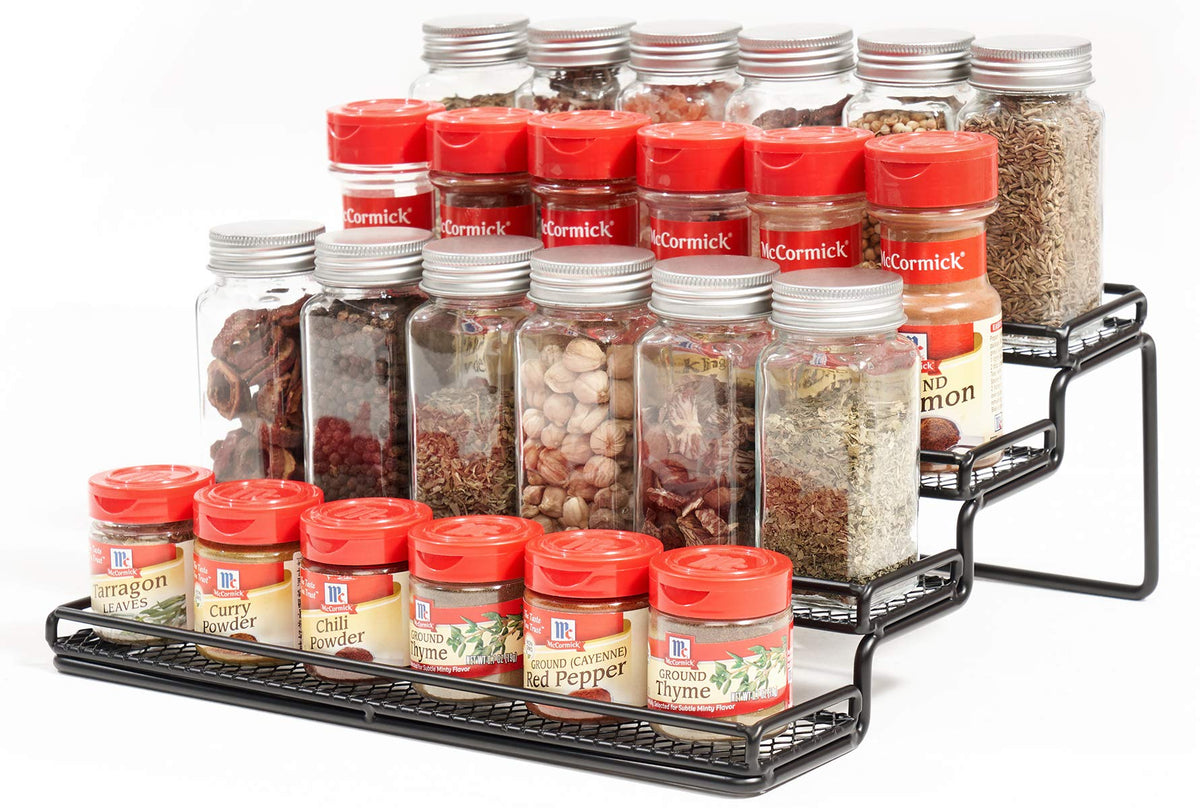 MEIQIHOME 4 Tier Spice Rack Organizer Step Shelf Countertop Spice Storage Holder, for Kitchen Cabinet Cupboard Pantry, Metal, Bl