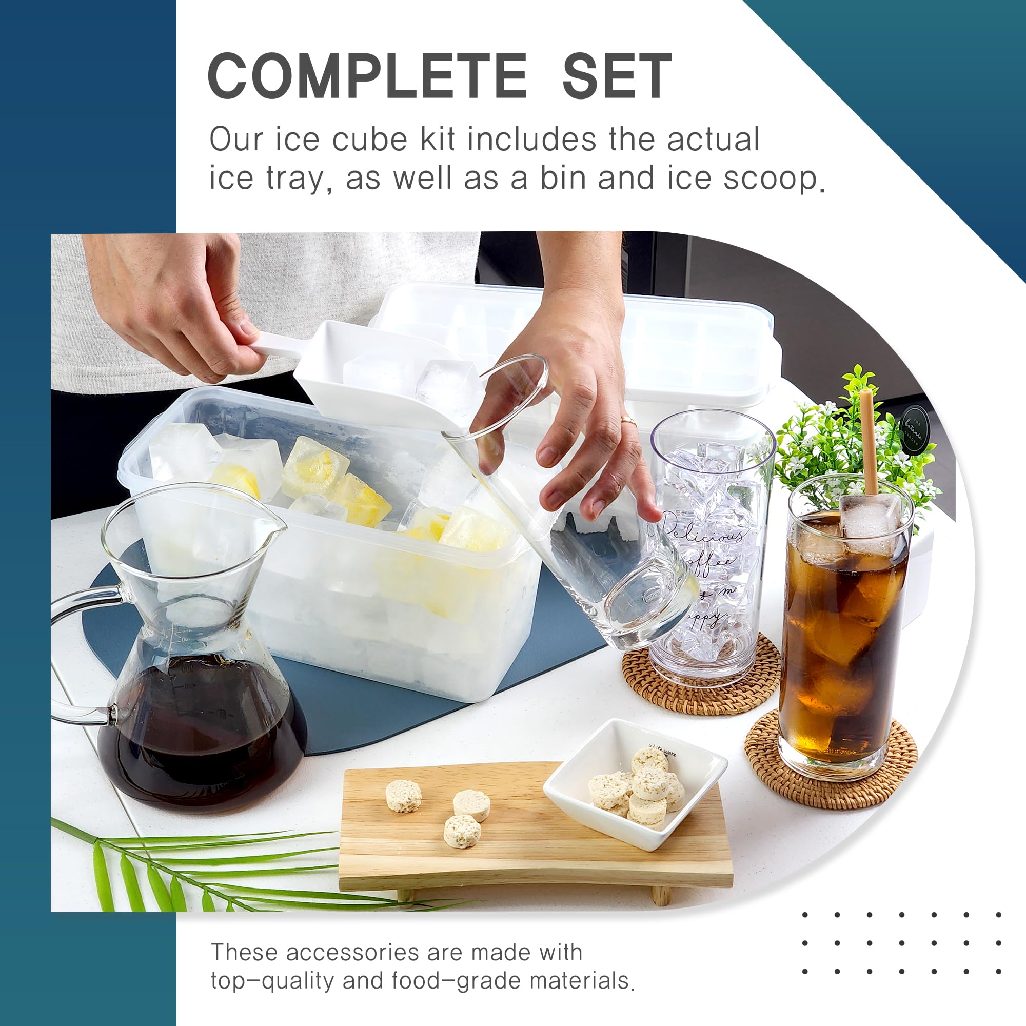 Ice Cube Bin Bucket Trays - Ice Holder, Container, Storage For Freezer, Refrigerator With Scoop, Lids