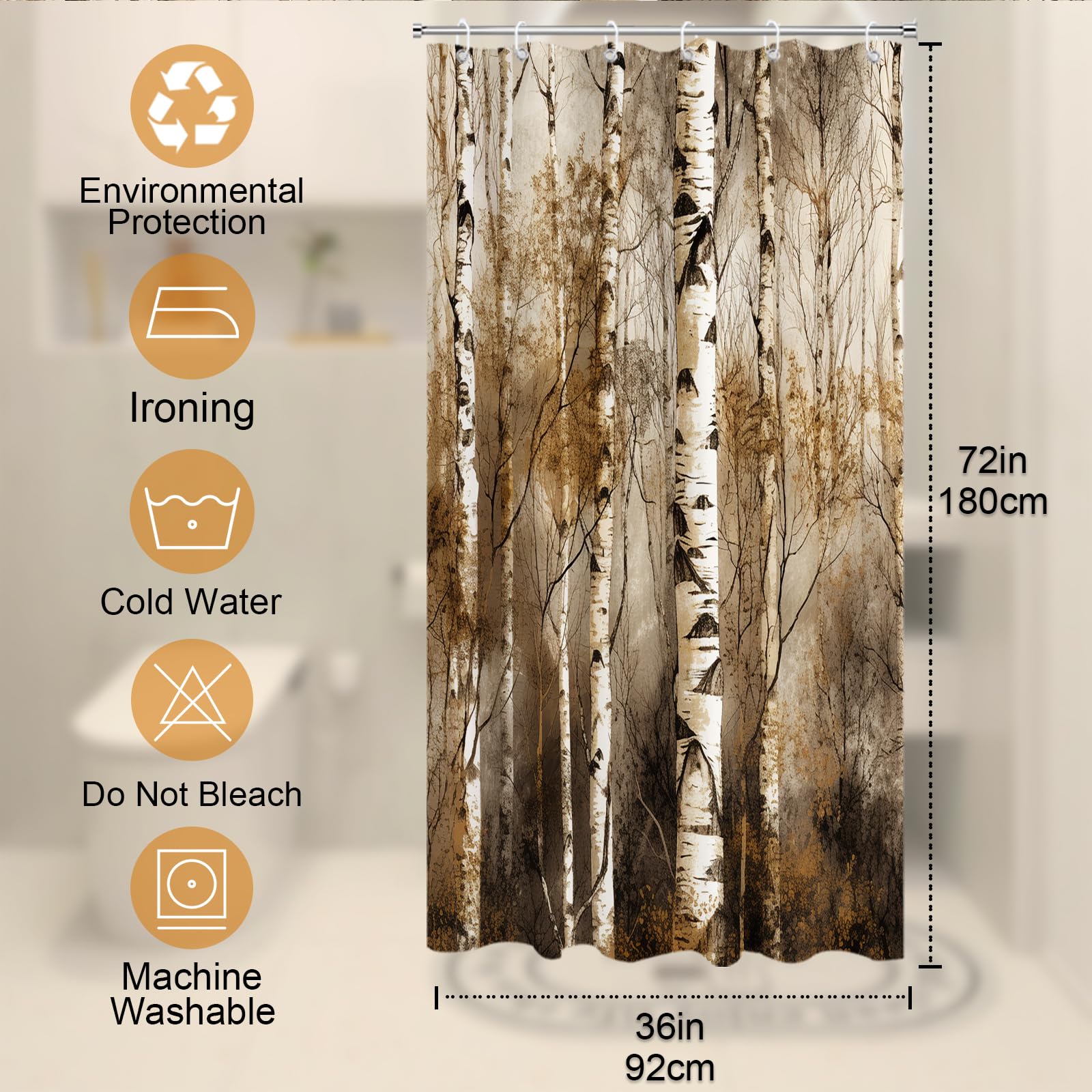 Theblackspot Birch Tree Shower Curtain Sets Rustic Western Country Bath Curtains Decor Grommet With Hooks 36'' W    72'' H