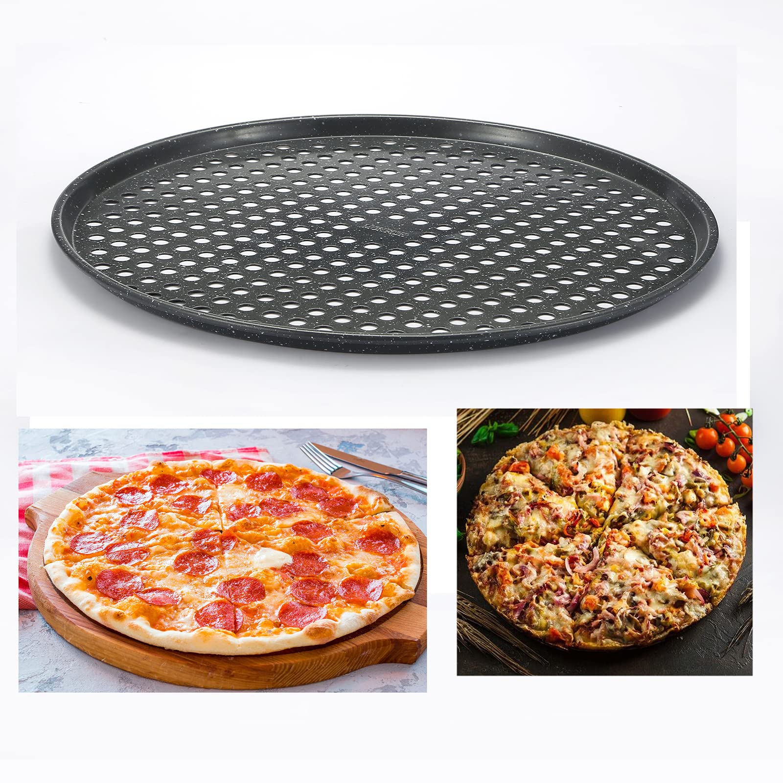 14 Inch Pizza Pan With Holes 2 Pack Perforated Huge Pizza Tray Carbon Steel Crisper Pan Non Stick Pizza Pan For Oven