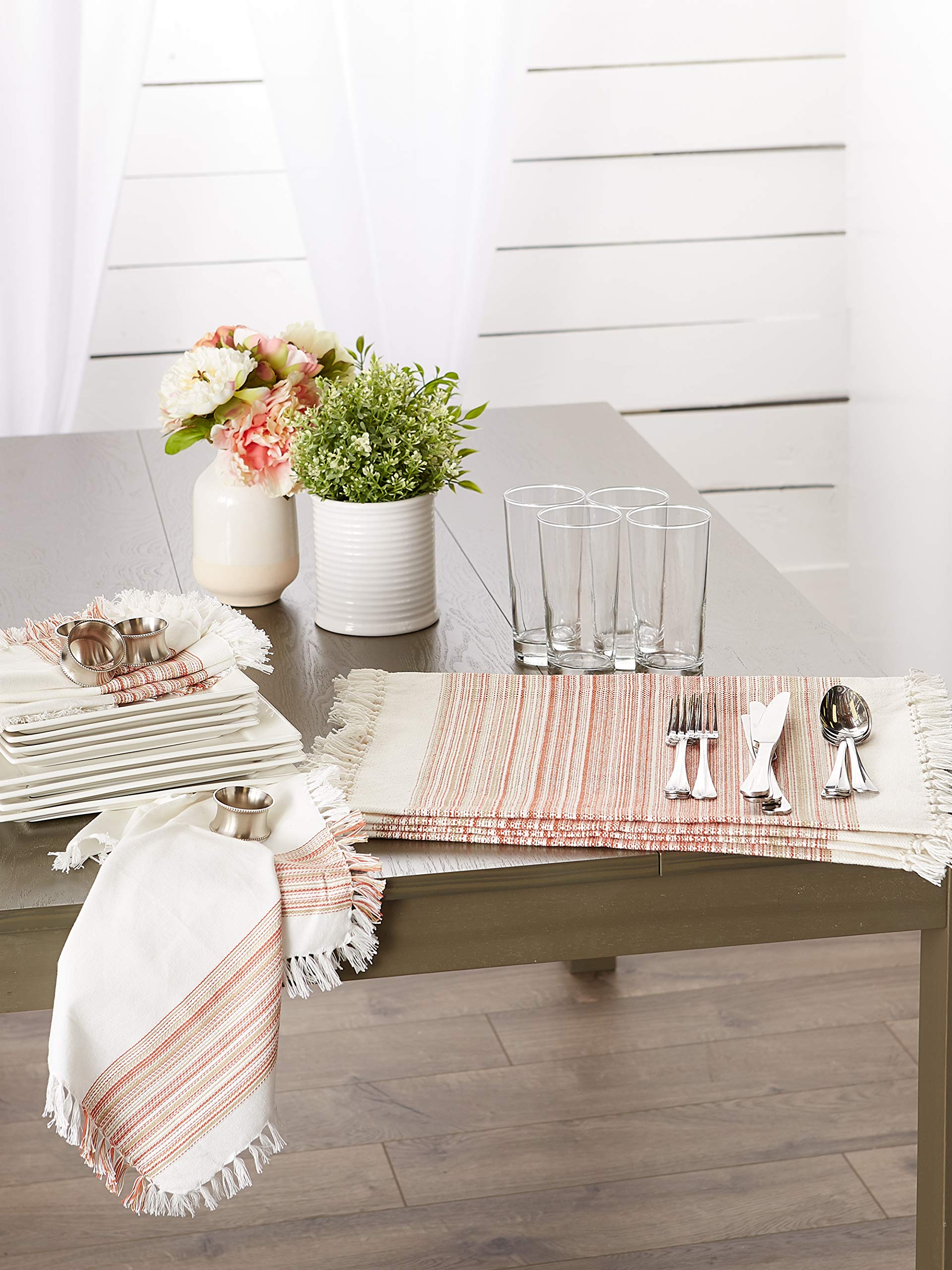 Dii Everyday Collection Fringed Stripe Tabletop, Placemat Set, 13X20, Pimento