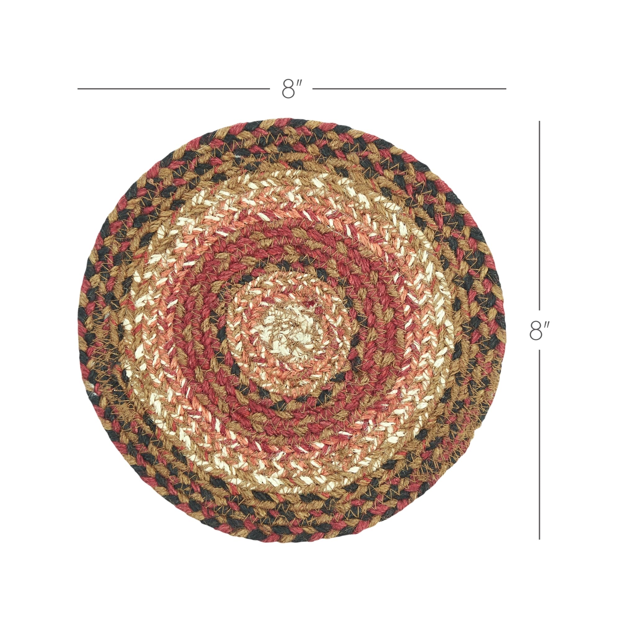 Vhc Brands Ginger Spice Trivet Hot Pad For Pots Pans, Orange Red Natural, Jute Blend, Round Circle, 8 Inches