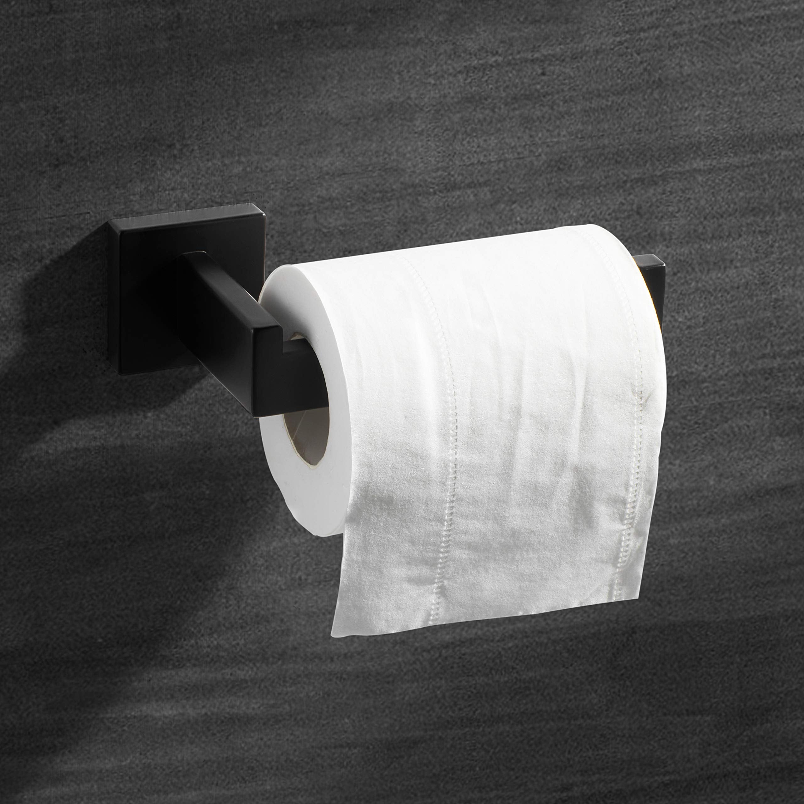 HITSLAM Matte Black Toilet Paper Holder Wall Mount Premium 304 Stainless Steel Square Toilet Paper Roll Holder for Bathroom Rustproof