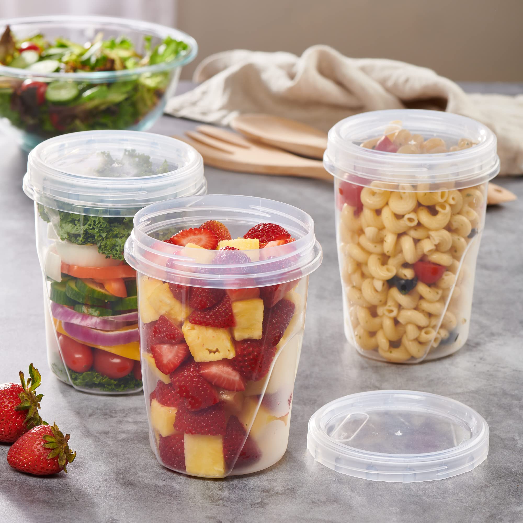 Plasticpro 12 Pack Twist Cap Food Storage Containers With Clear Screw On Lid- 32 Oz Reusable Meal Prep Containers - Freezer And