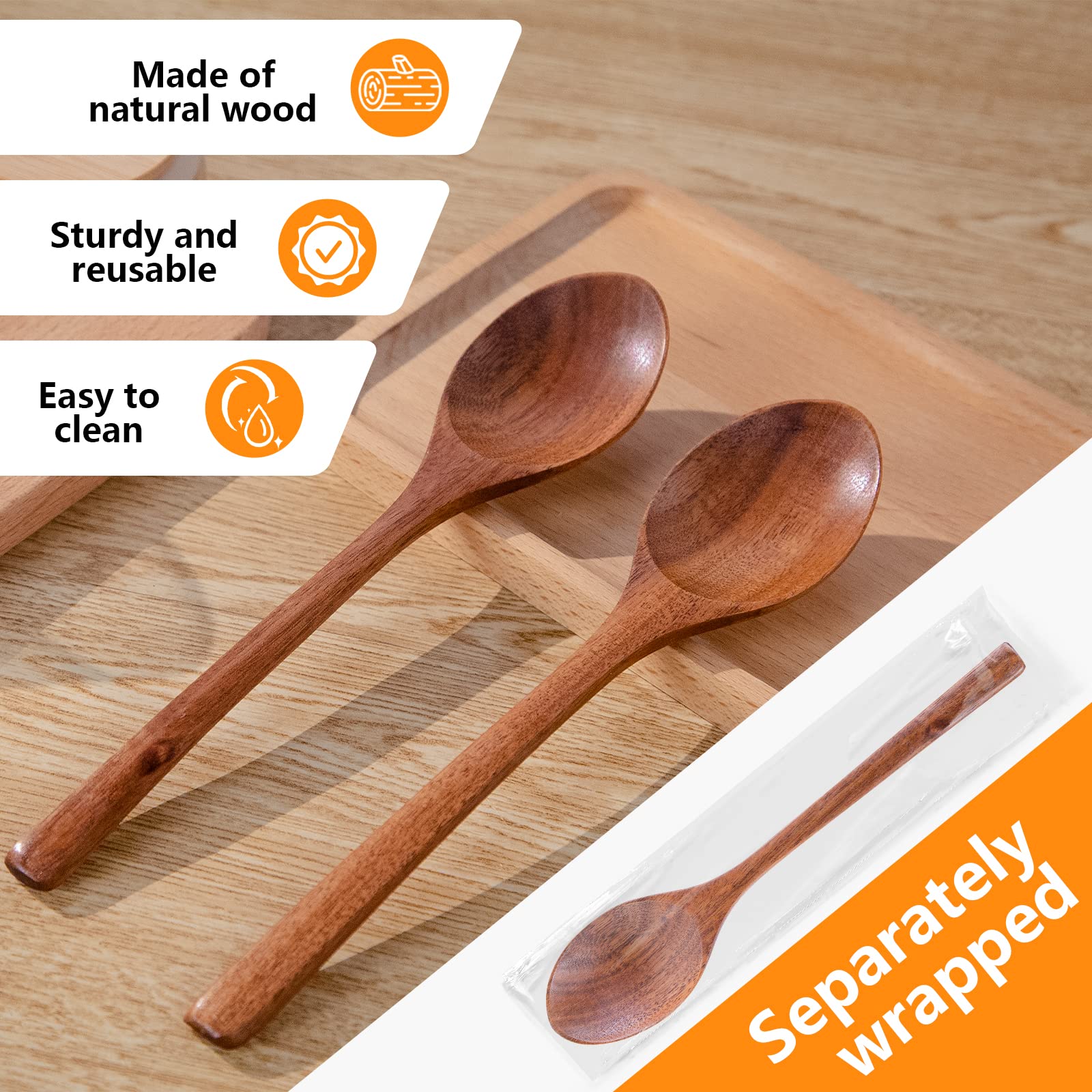 Haksen 8 Inch Wooden Spoon Set, 6Pcs Oval Wooden Mixing Spoons Long Handle Spoons Nonstick Japanese Style Kitchen Utensils For H