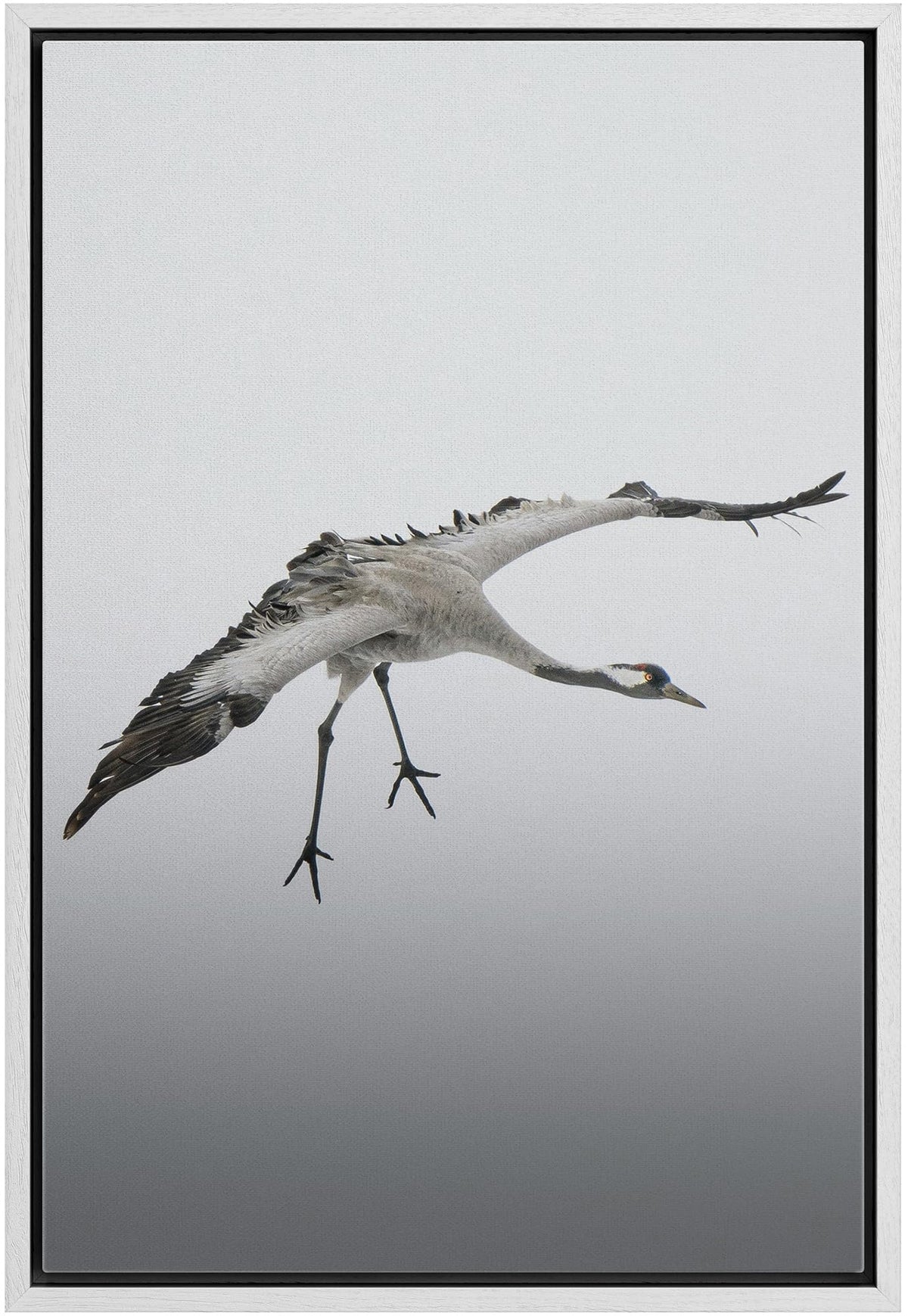 Wall26 Framed Canvas Print Wall Art Graceful Crane In Flight Against A Gray Sky Animals Photography Realism Rustic Scenic Landsc