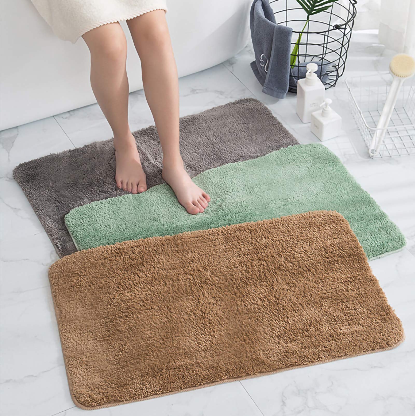 Eanpet Shaggy Bathroom Rugs Non-Slip Chenille Bath Mat for Bathroom Microfiber Water Absorbent Soft Bathroom Mats Shower Mat Machine Washable Bath Rug for Kids Shower Tub 16'' x 24'' Red