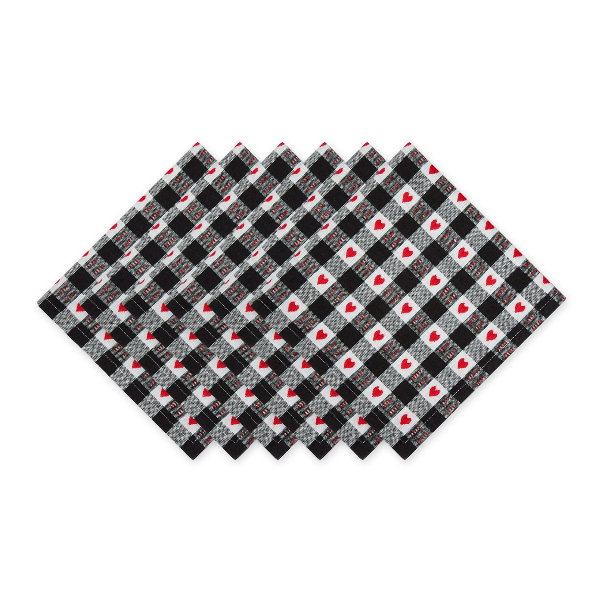 HEARTS DOBBY CHECK NAPKIN SET/6