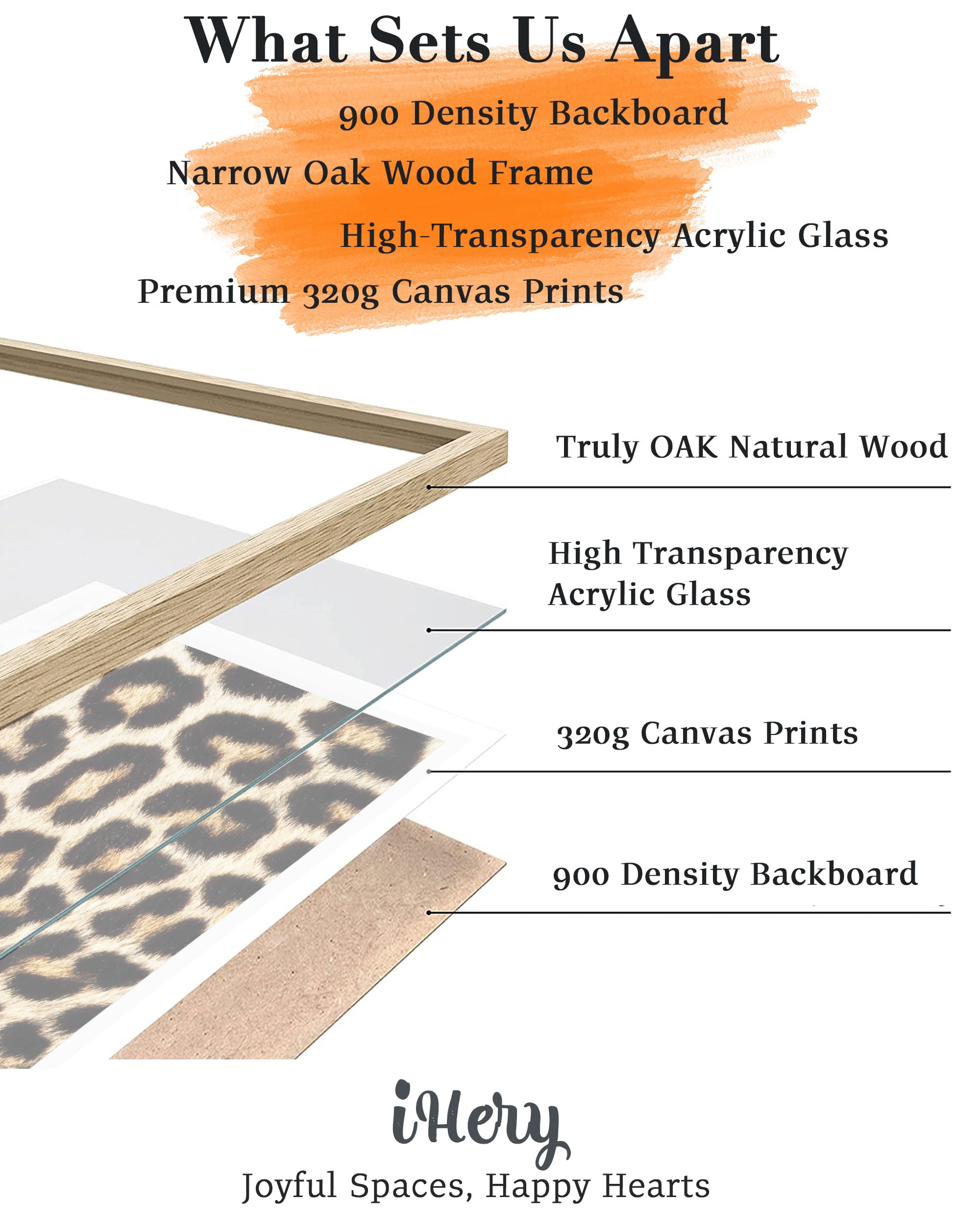 Ihery Natural Oak Wood Leopard Pattern Framed Wall Art, 12X16 In Above Bed Bedroom Canvas Wall Decor, Trendy Black Rosettes Abst