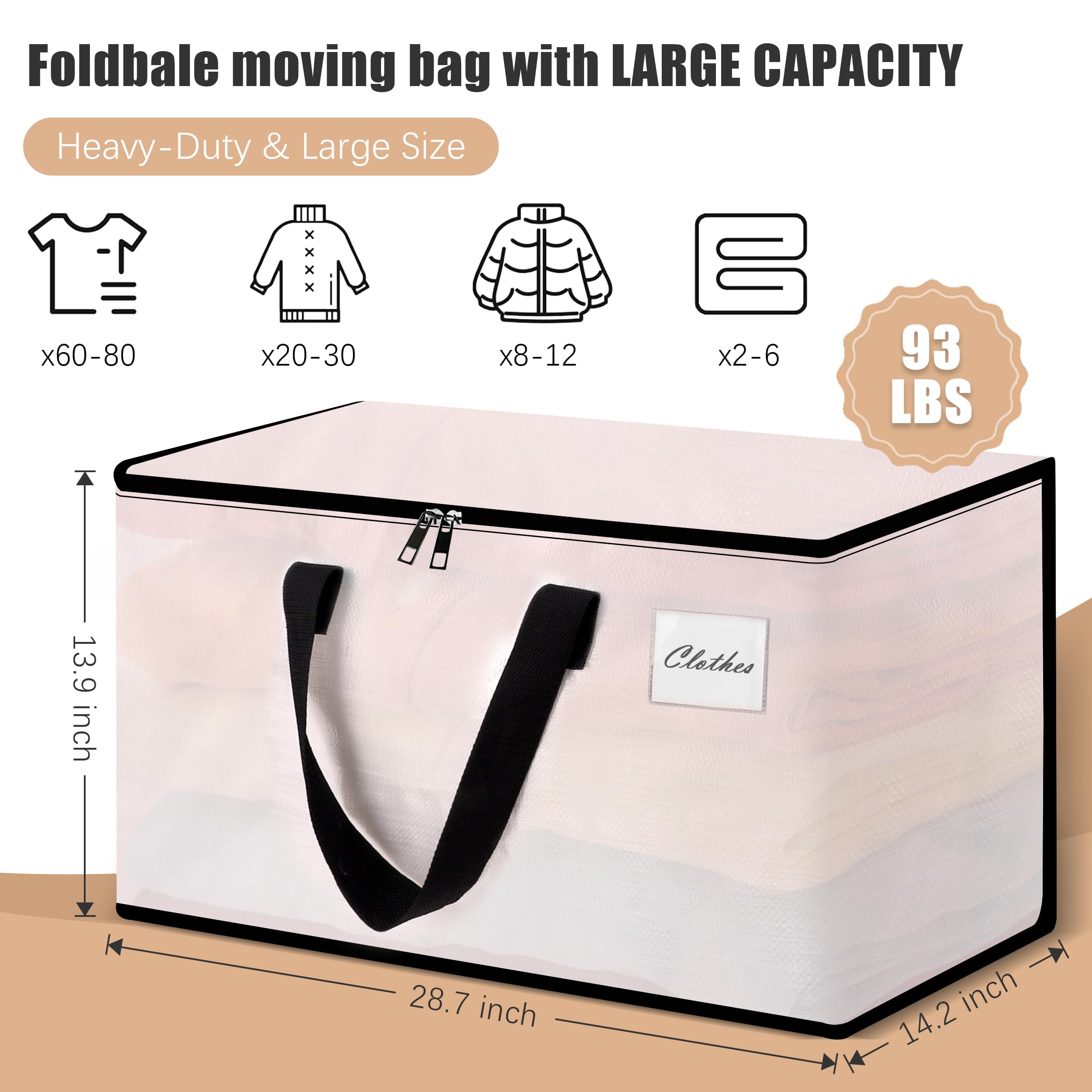 Naturelux Heavy Duty Moving Bags - Extra Large Packing Bags And Storage Totes, Collapsible And Foldable Option For Moving And St
