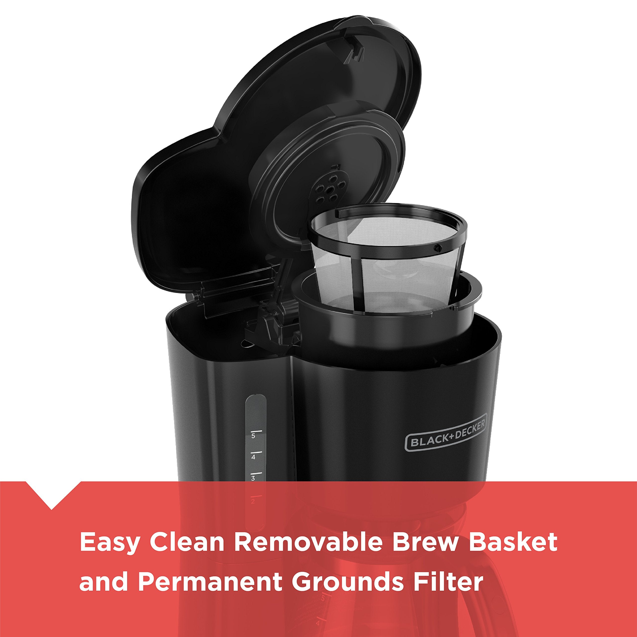 BLACK+DECKER CM0700BZ 4-in-1 Coffeemaker, 5-Cup, Black, Plastic