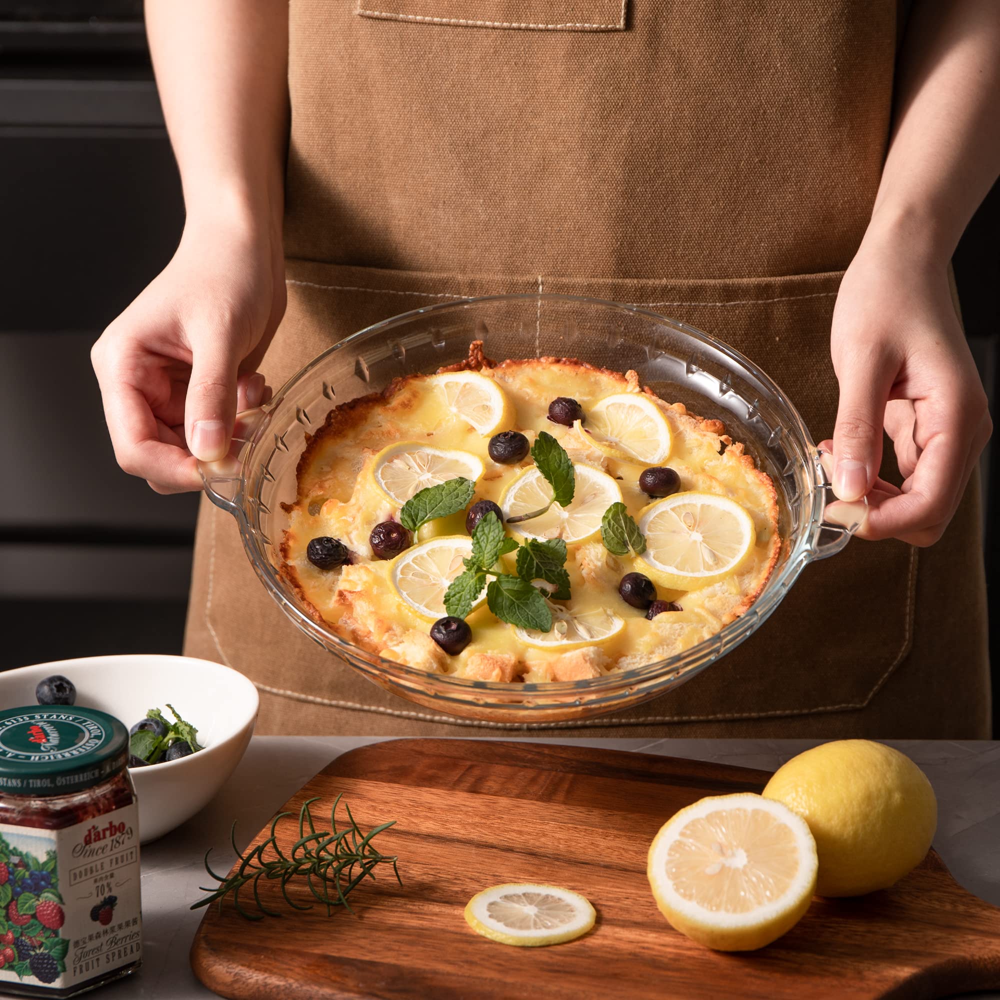 Sweejar Glass Pie Pan For Baking(2 Pack), 7.5 Inches Round Baking Dish For Dinner, Non-Stick Pie Plate With Soft Wave Edge For A