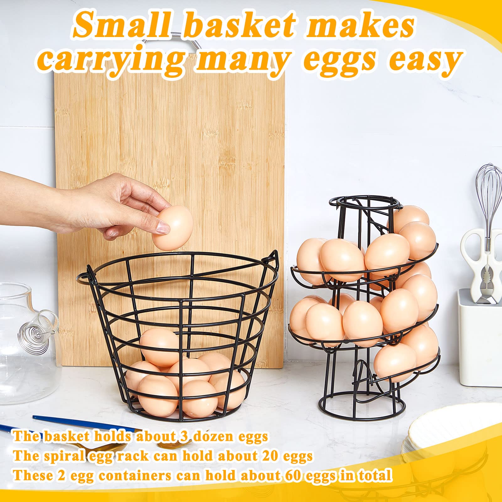 Zubebe 2 Pcs Egg Basket For Collecting Eggs With Handle, 9.4'' Tall Spiral Egg Holder Countertop And 8.3'' Width Egg Storage Rac