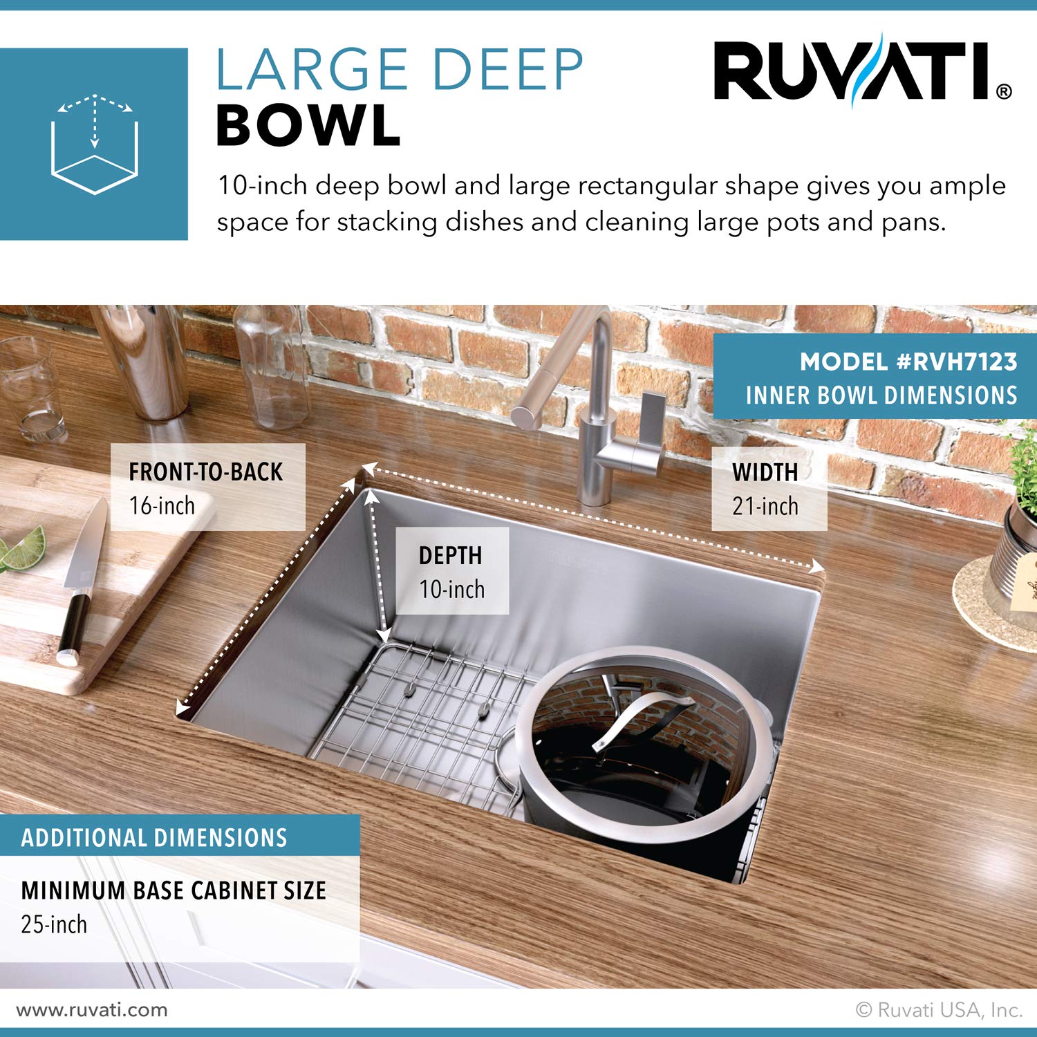 Ruvati 23-Inch Undermount 16 Gauge Tight Radius Stainless Steel Kitchen Sink Single Bowl - Rvh7123