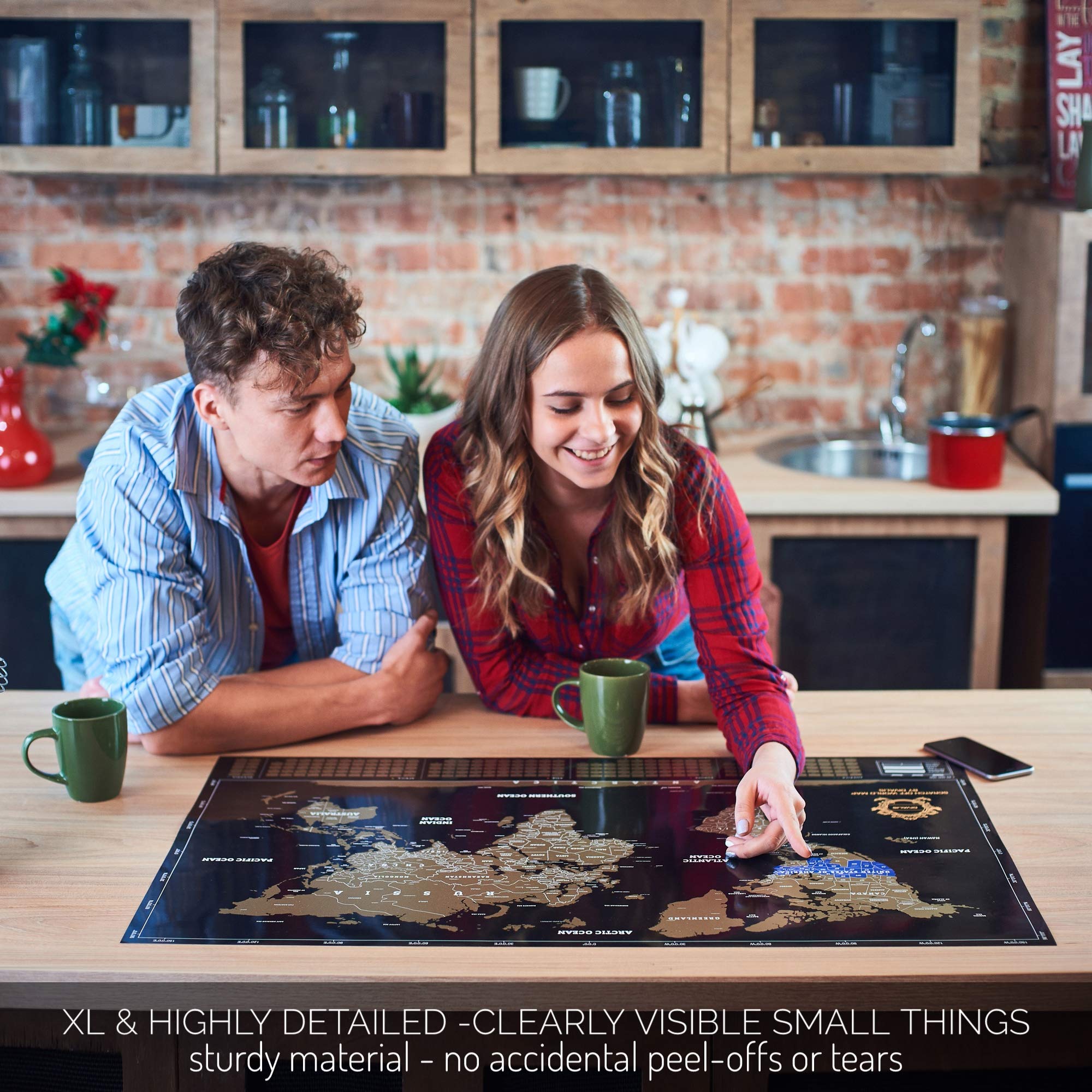 Scratch Off World Map - Extra Large - Black And Gold Scratchable World Map Poster - Best Travel World Map Gift - All Accessories