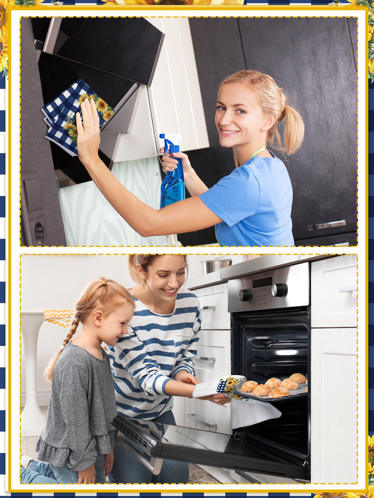 Bencailor 4 Pcs Sunflower Kitchen Towels Summer Fall Flower Floral Sea Beach Lemon Hand Dish Towels Fast Drying Decor Housewarmi