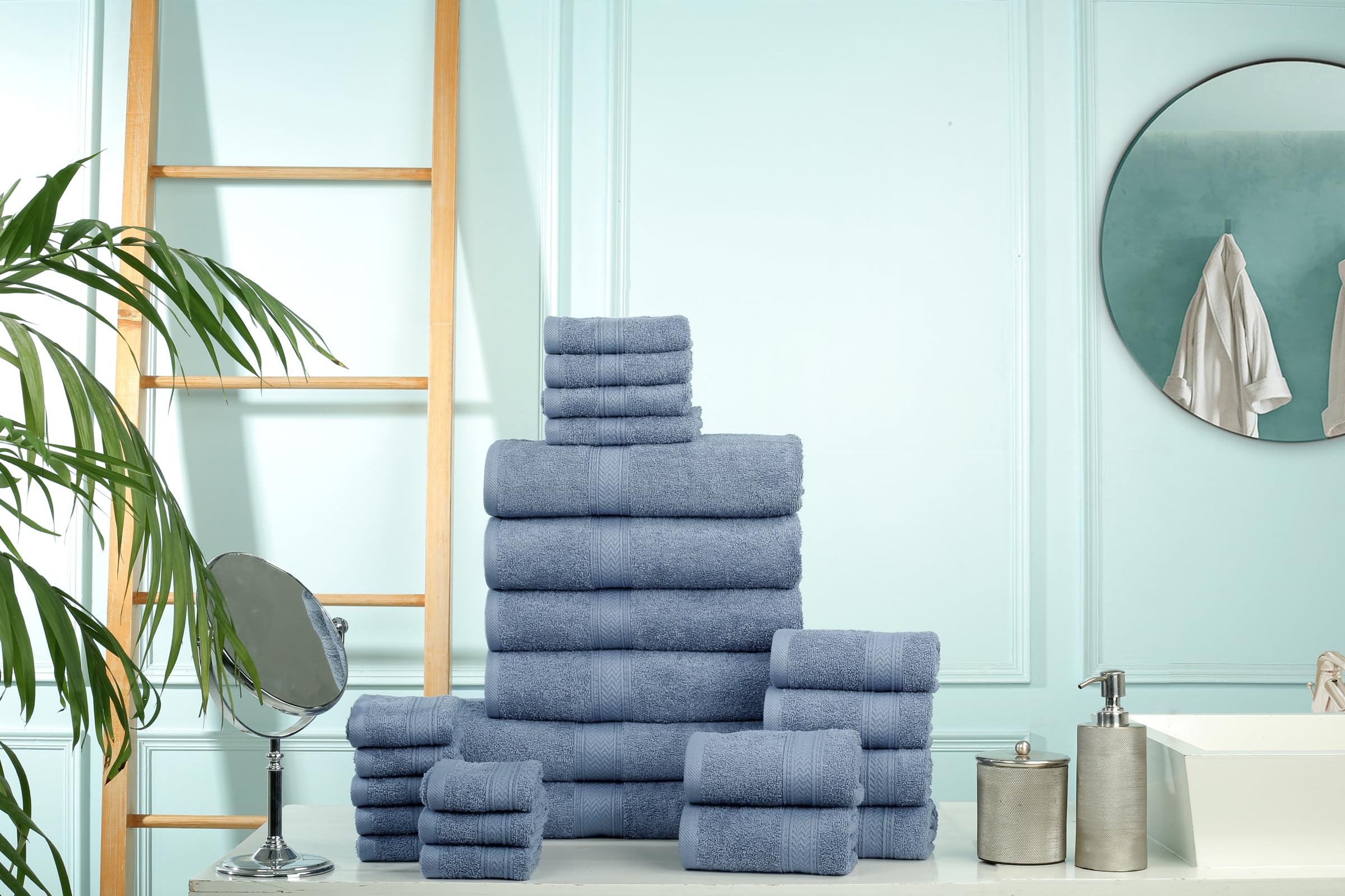 Hillfair 24 Piece Bath Towels Set For Bathroom- 100% Cotton 24 Pc Bulk Pack Hotel Spa Towel Set- 2 Xxl Oversized Big Towels, 4 B