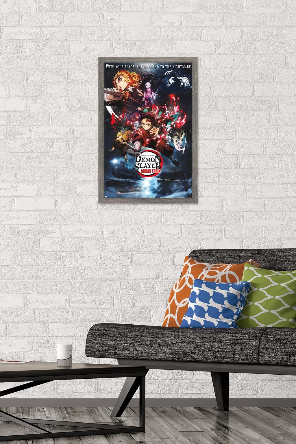 Trends International Demon Slayer: Mugen Train - Collage One Sheet Wall Poster, 14.725'' X 22.375'', Barnwood Framed Version