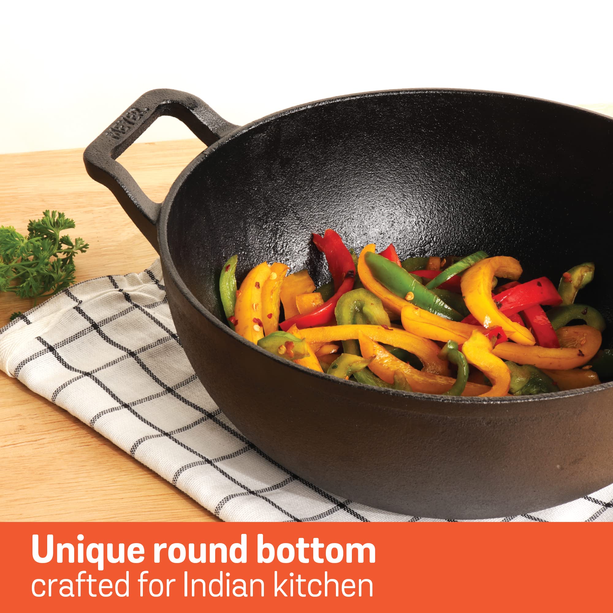 Meyer Pre Seasoned Cast Iron Kadai Without Lid | Iron Kadai for Cooking | Cast Iron Kadhai | Deep Frying Kadai with Heavy Bottom