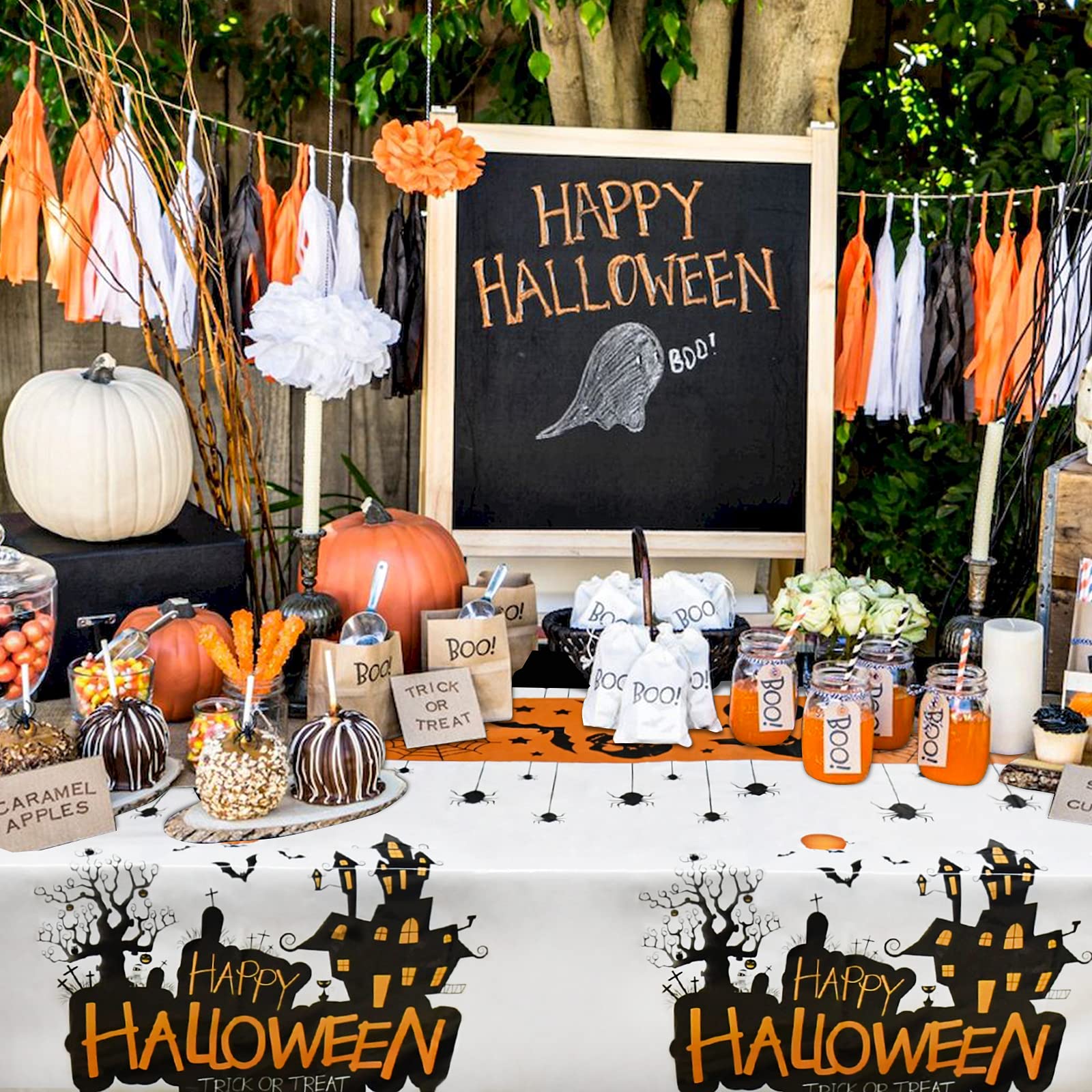 Senneny Halloween Tablecloth, 54'' X 108'' Disposable Plastic Halloween Tablecloth Rectangle, Halloween Table Decorations For Ha