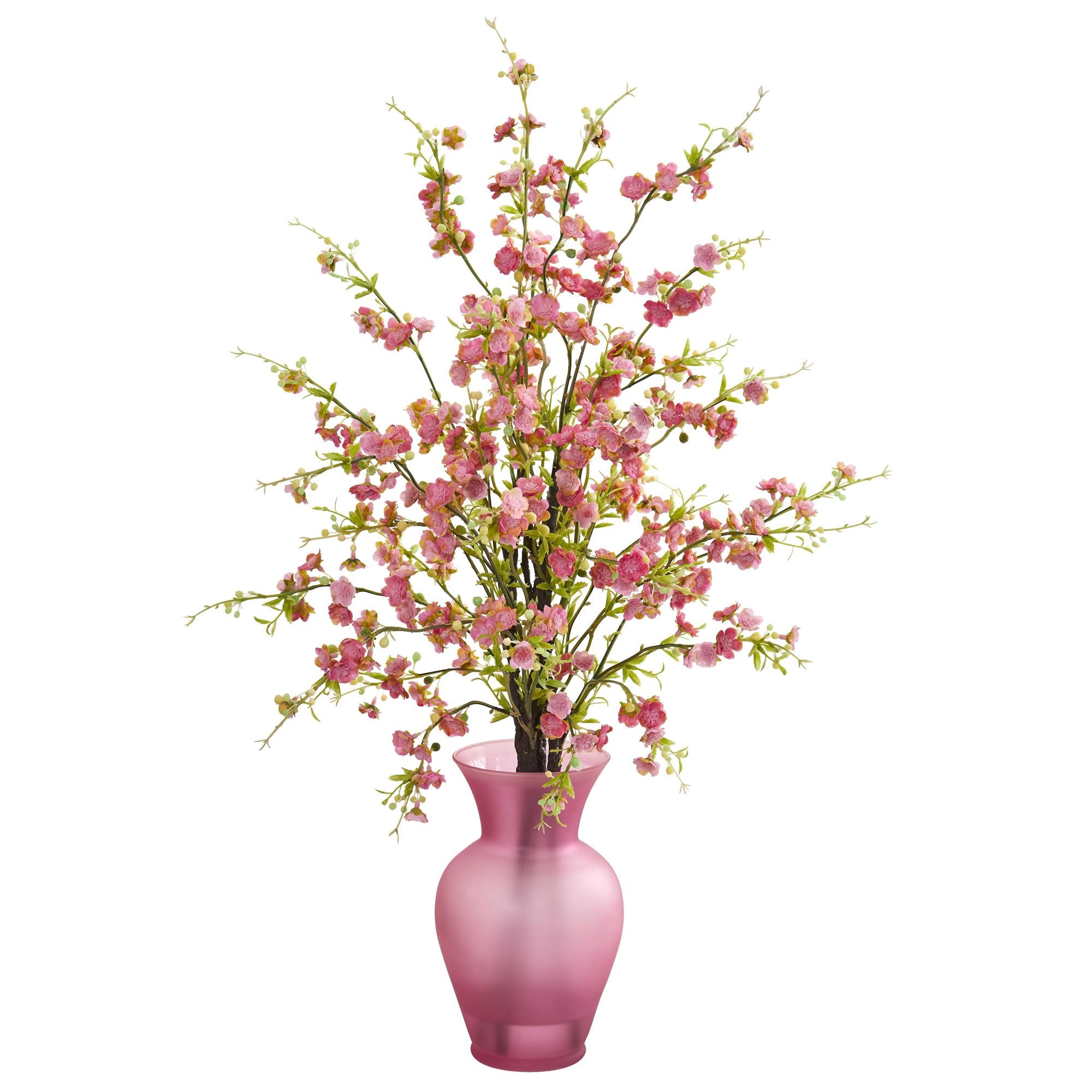 Nearly Natural Cherry Blossom Artificial Rose Vase Silk Arrangements, Pink